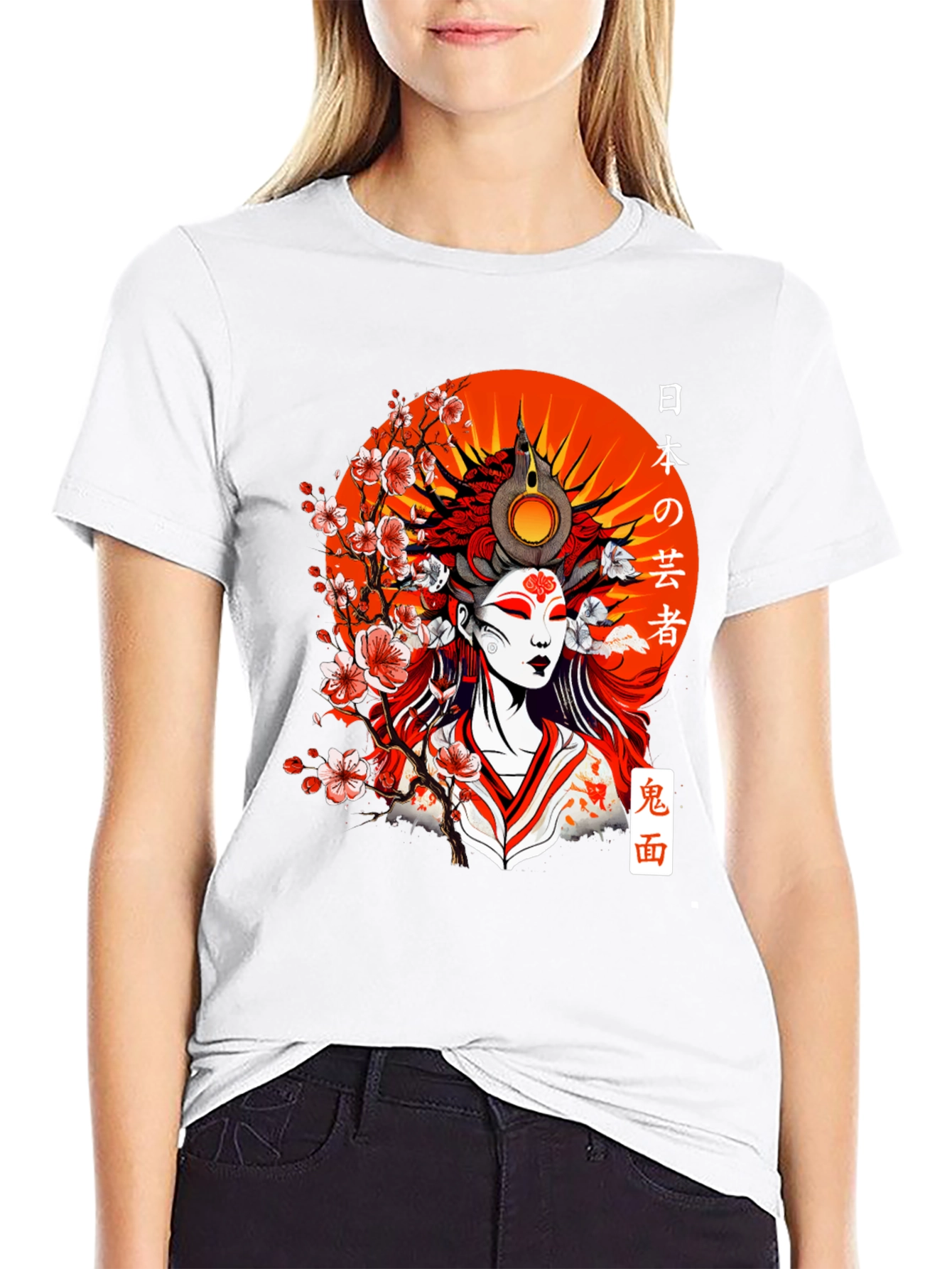 Black Japanese Geisha Art T-Shirt view 9