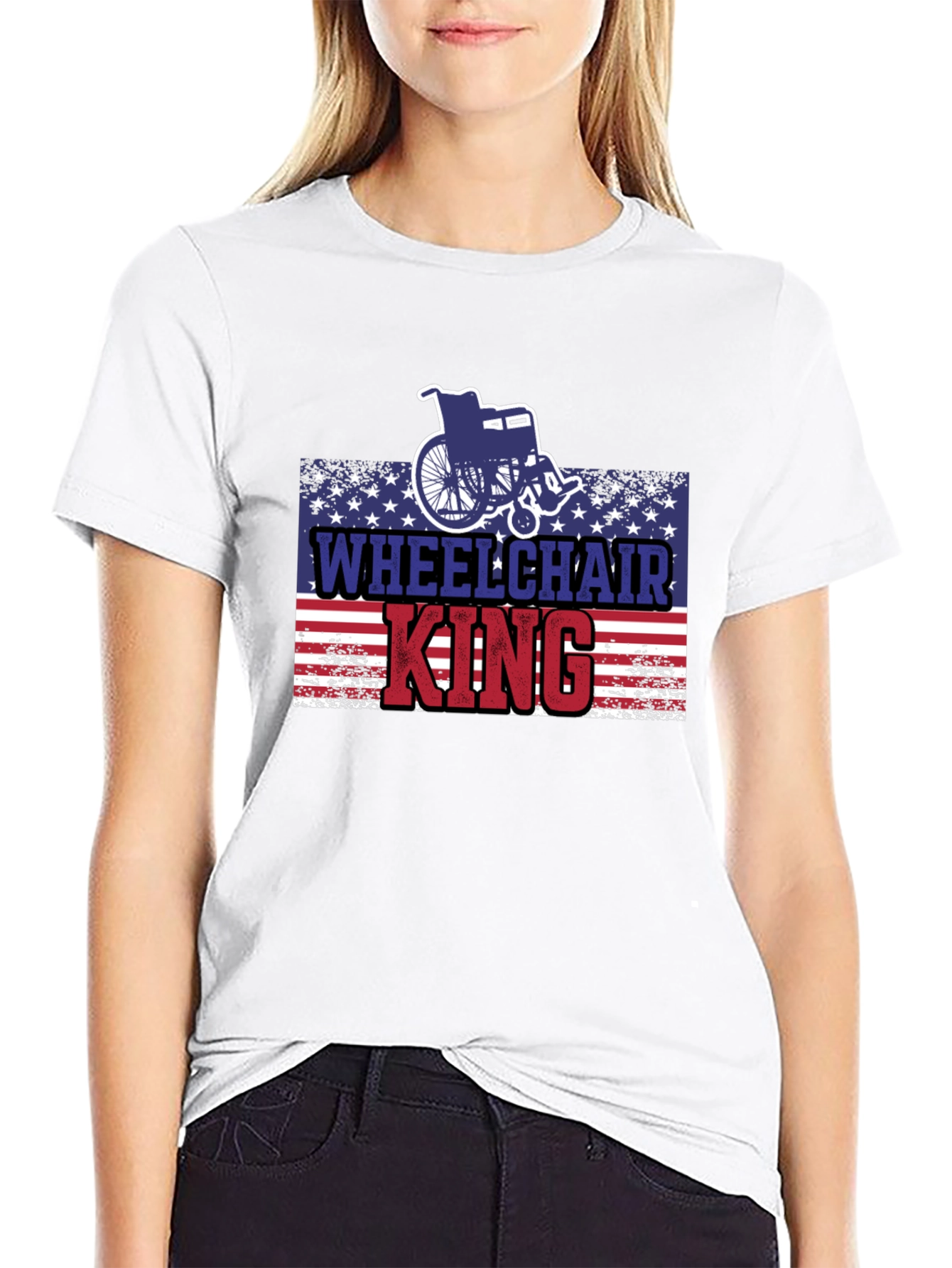 Black Wheelchair King T-Shirt - Patriotic Design view 9
