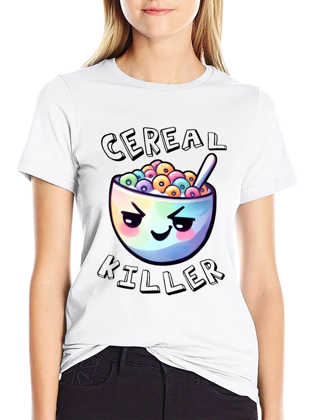 Black Cereal Killer Graphic T-Shirt - Funny Cartoon Tee view 9