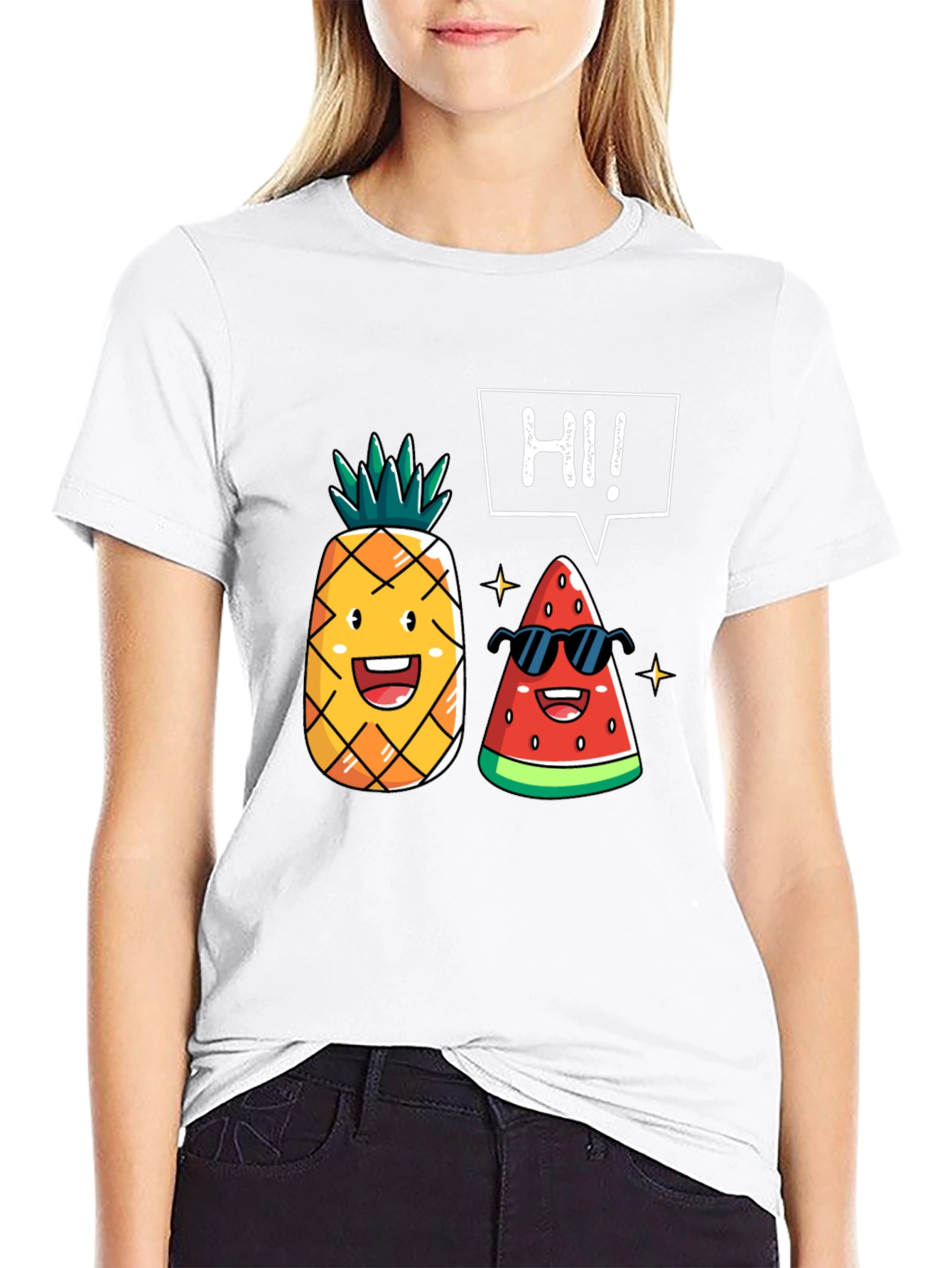 Black Funny Fruit T-Shirt: Pineapple & Watermelon Graphic Tee view 9