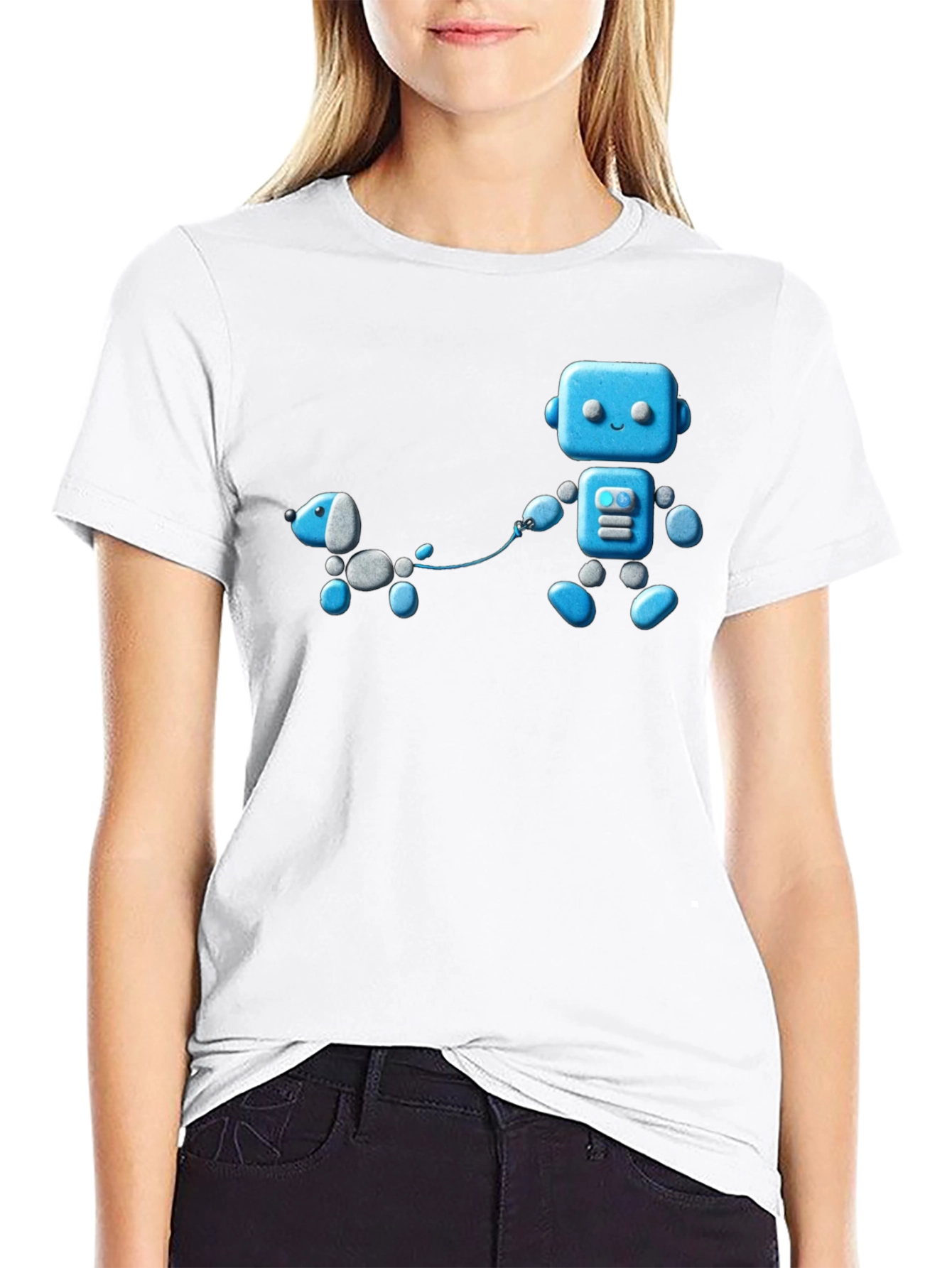 Black Robot and Dog Graphic T-Shirt - Unisex Black Tee view 9