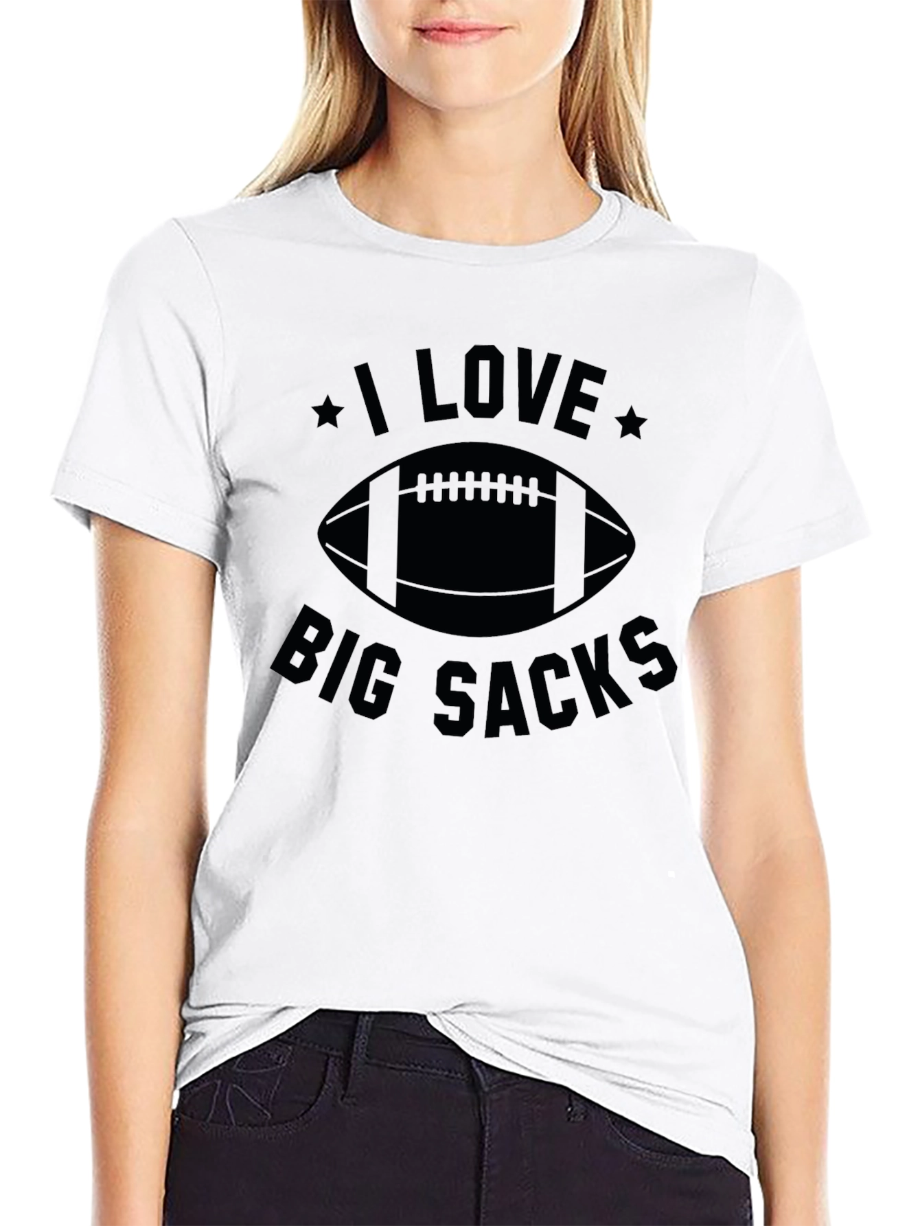 Black I Love Big Sacks Football Graphic T-Shirt view 9