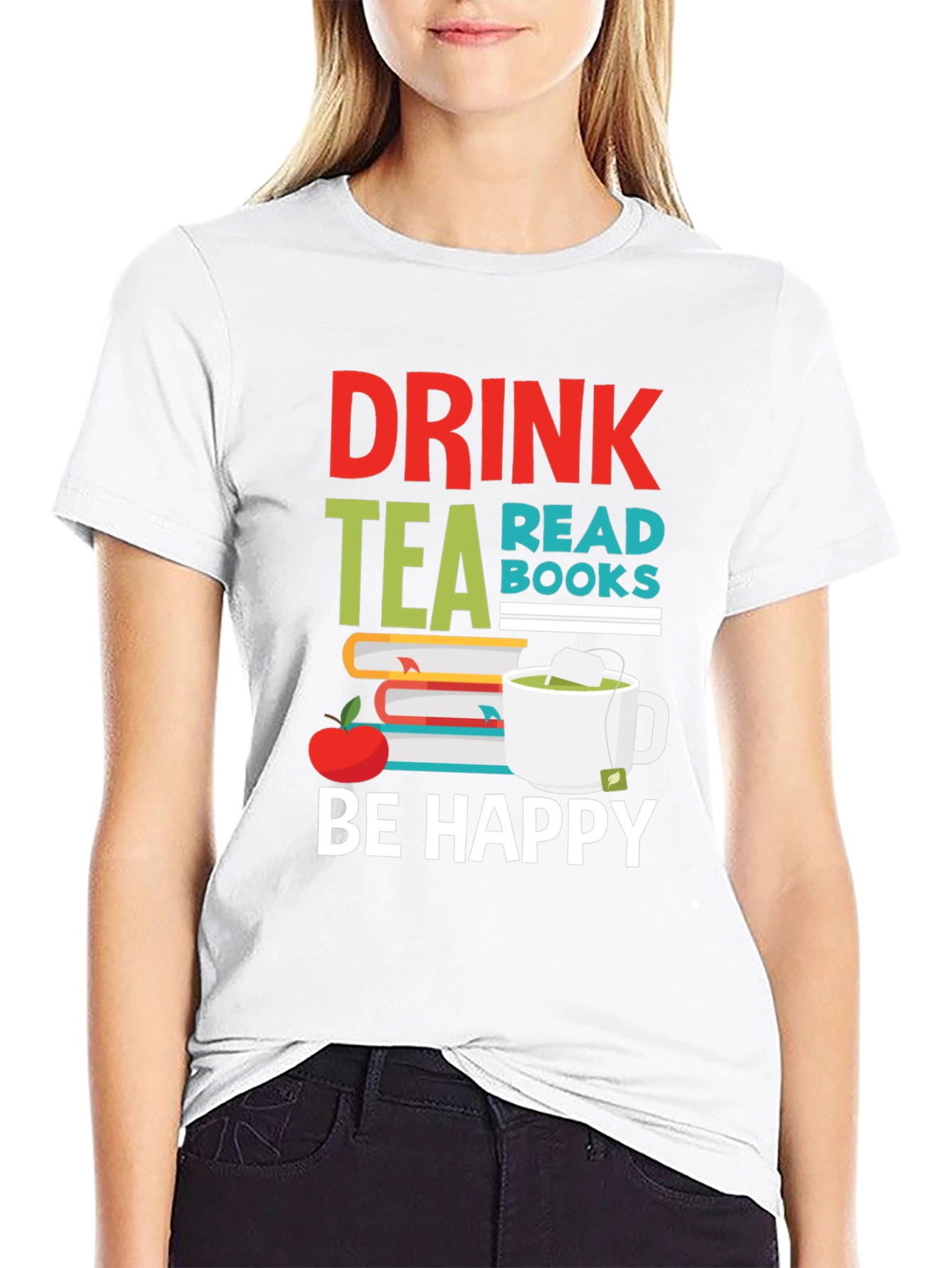 Black Drink Tea Read Books Be Happy Graphic T-Shirt view 9