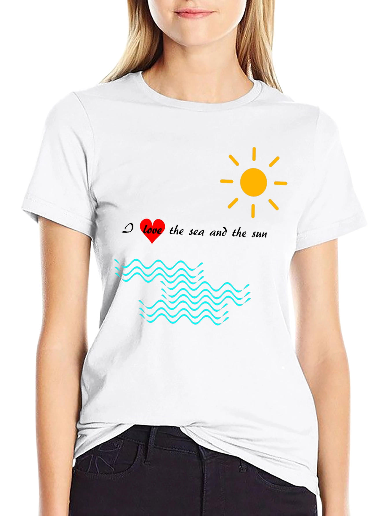 Black Love Sea Sun Graphic Tee, Black Cotton Shirt view 9