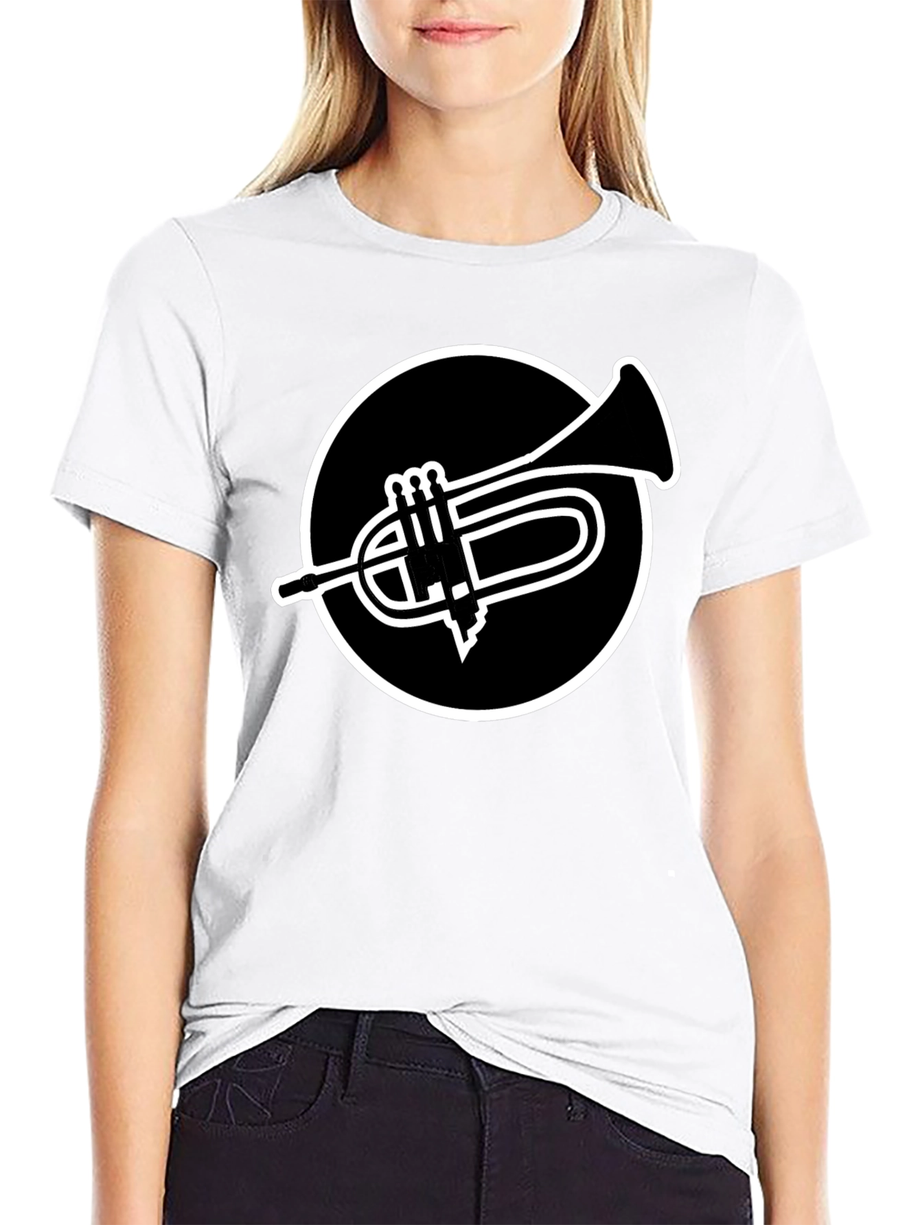 Black Trumpet Circle Graphic Tee - Black Cotton Casual Shirt view 9