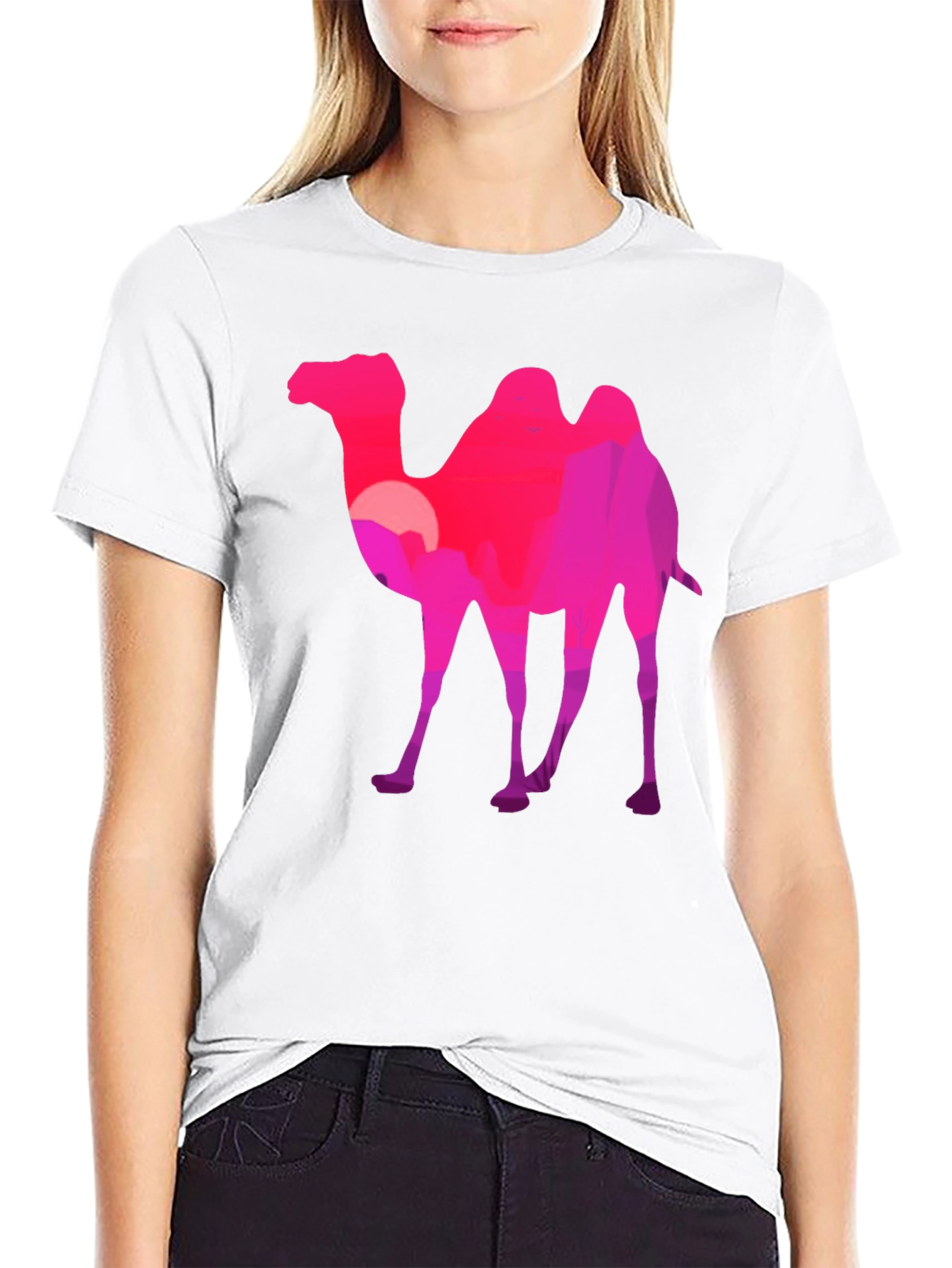 Black Camel Silhouette T-Shirt - Desert Sunset Graphic Tee view 9