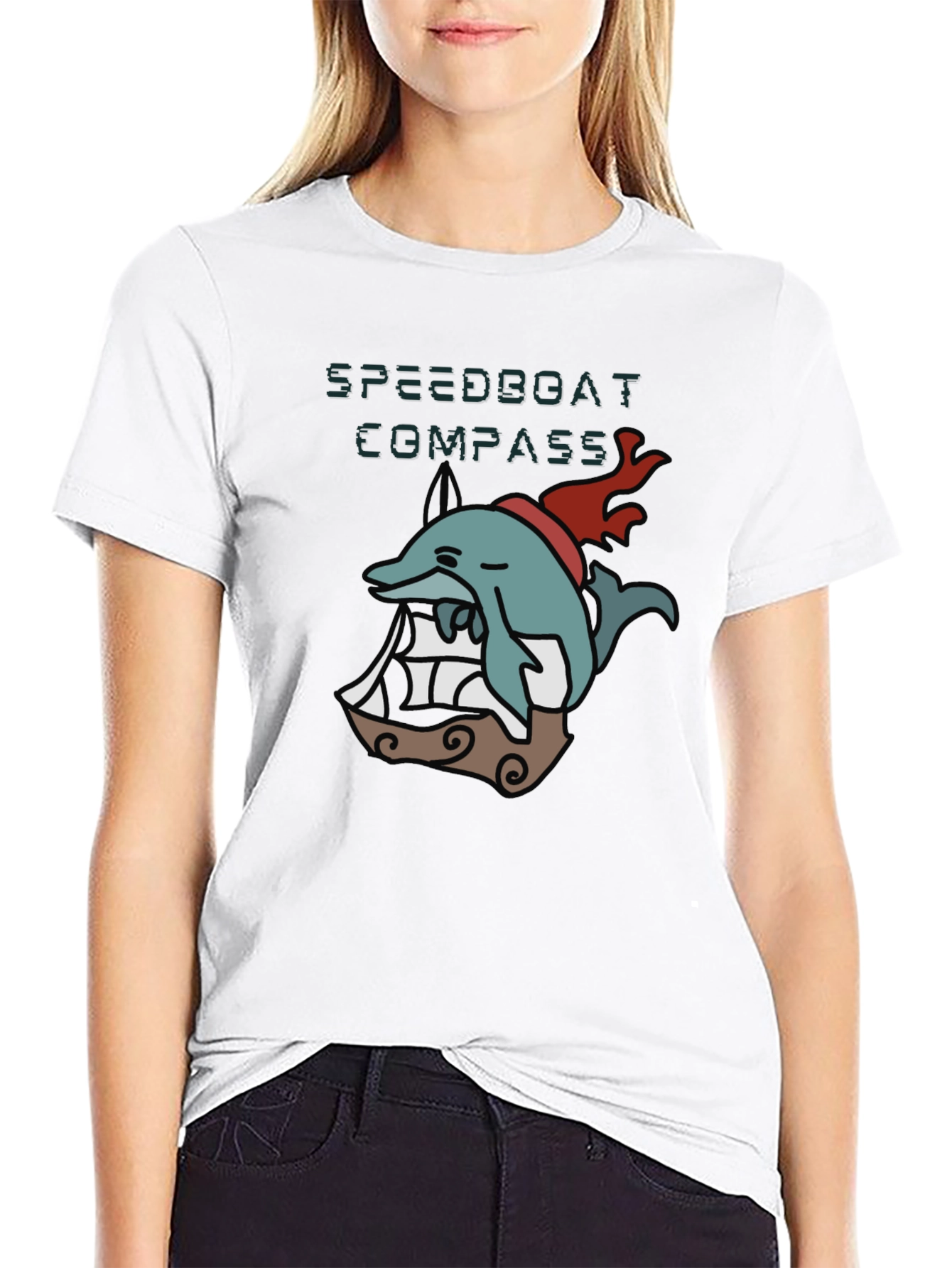 Black Novelty Dolphin Compass T-Shirt - Black view 9