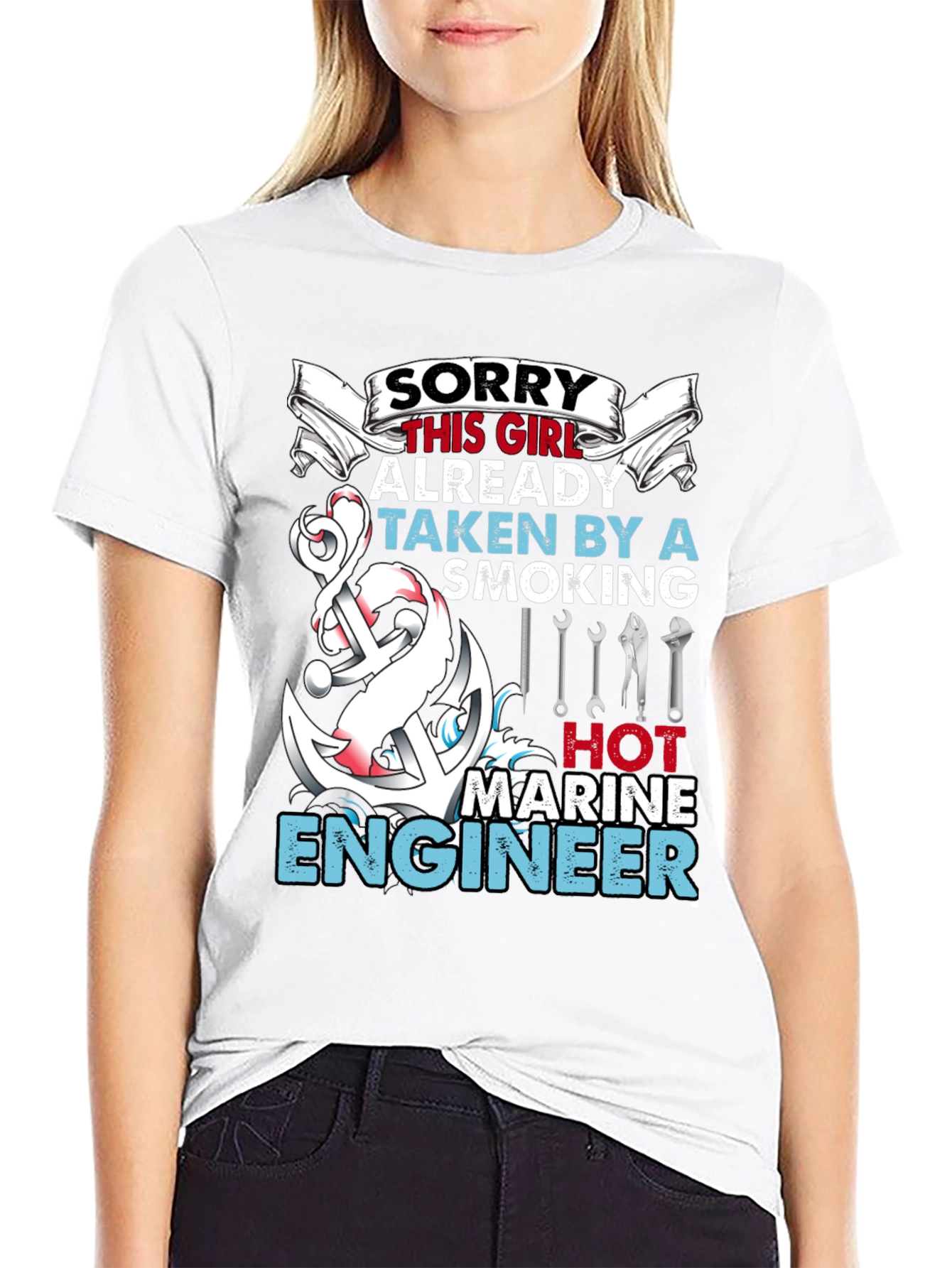 Black Sorry Girl Marine Engineer Graphic T-Shirt view 9