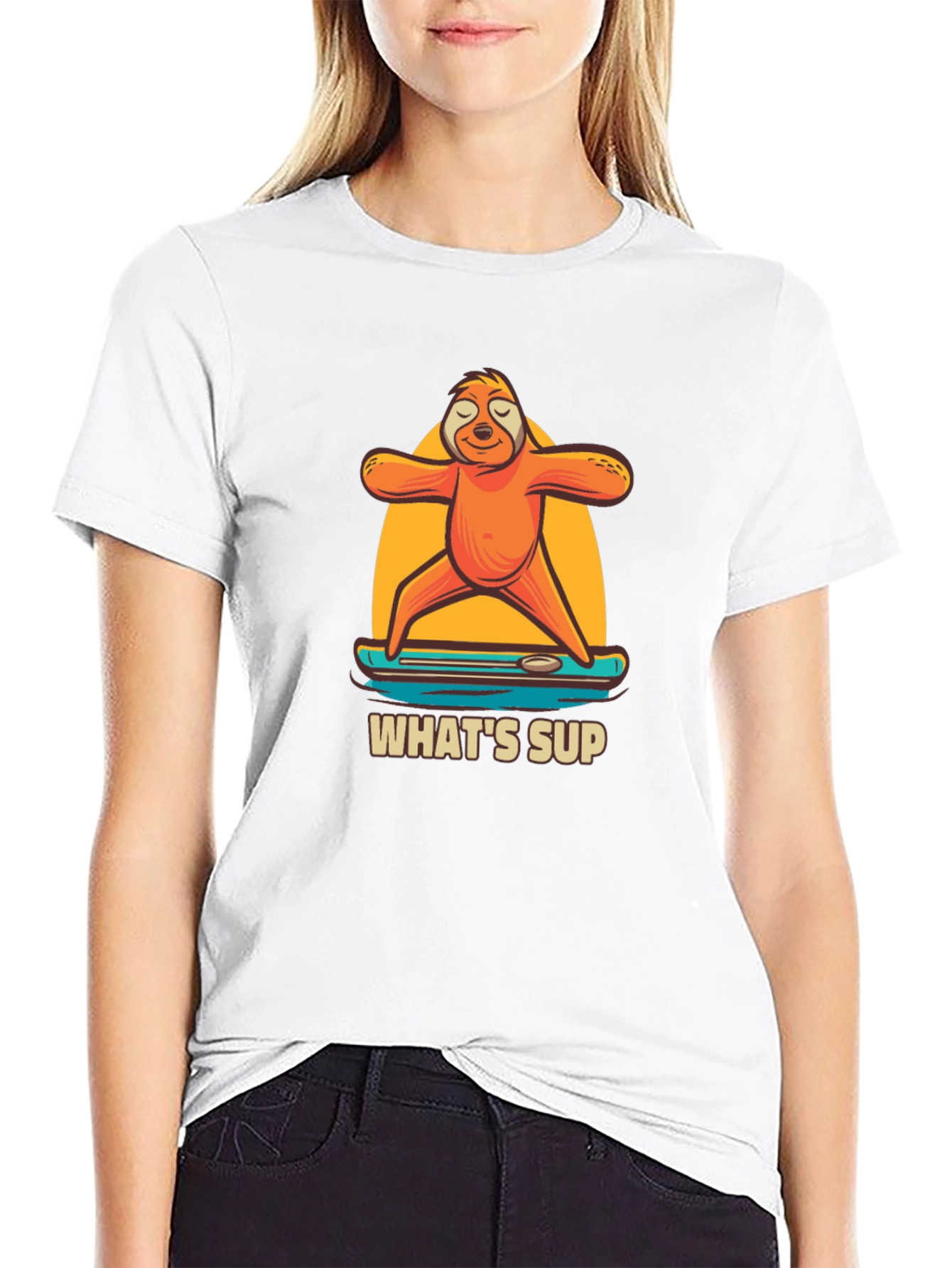 Black Sloth Yoga Paddle Board T-Shirt view 9