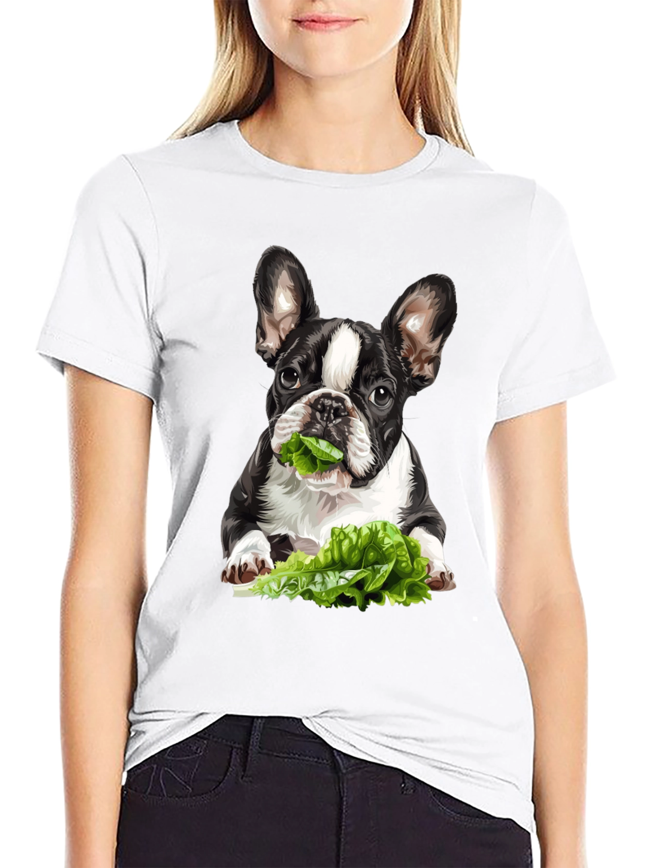 Black Dog Eating Lettuce Graphic Tee - Casual Cotton T-Shirt view 9