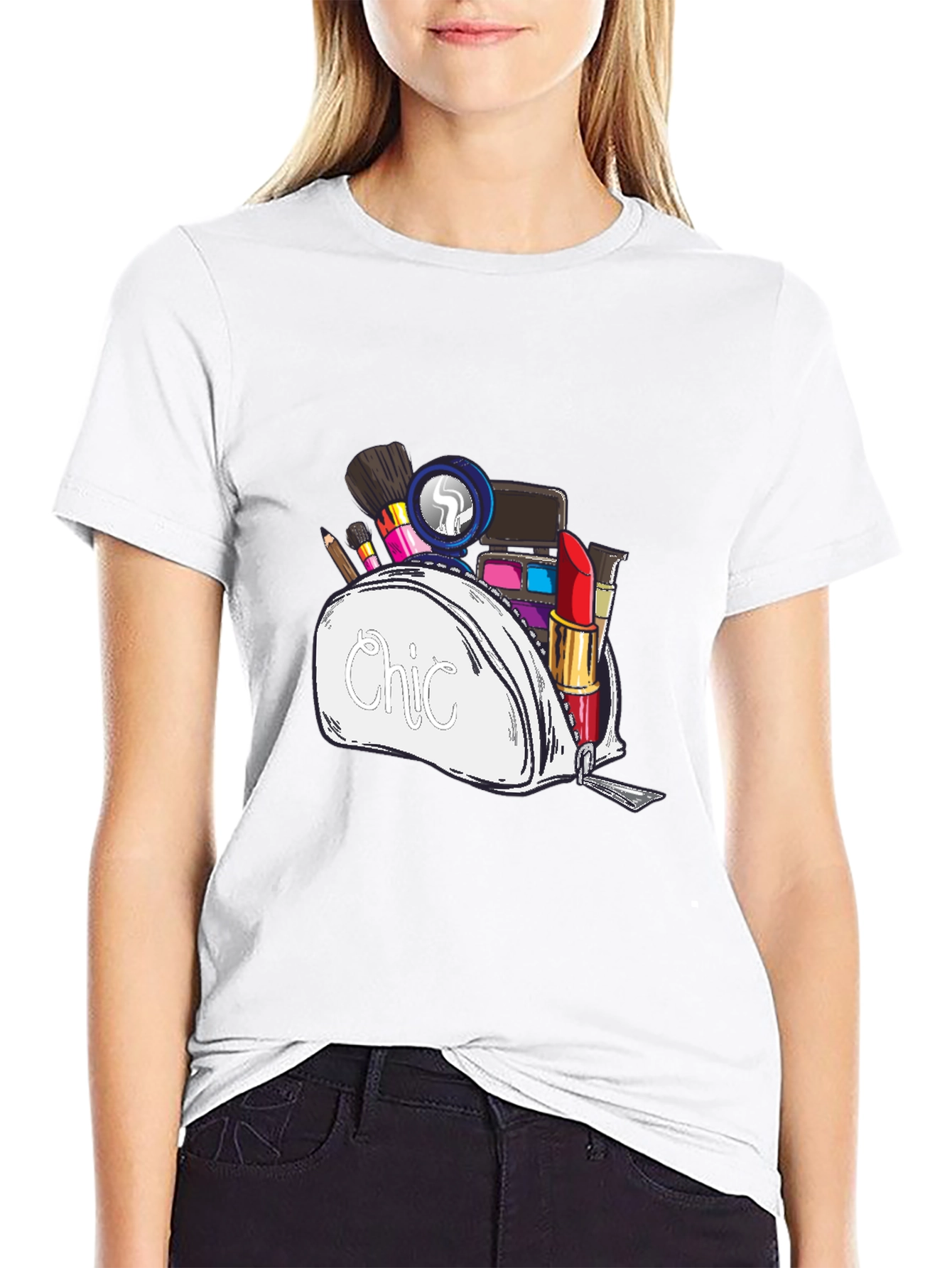 Black Chic Makeup Bag Graphic T-Shirt - Unisex Style view 9