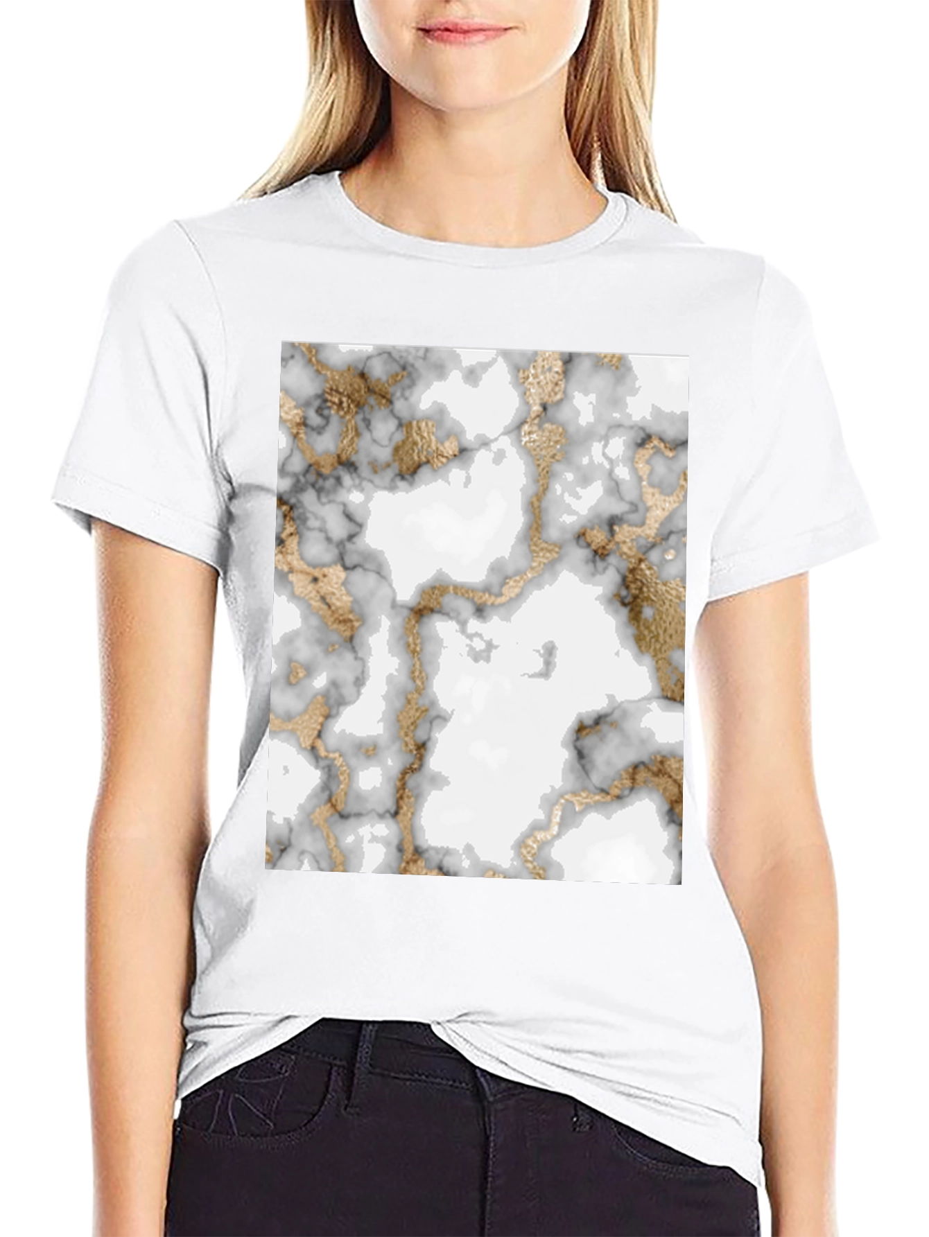 Black Marble & Gold Pattern T-Shirt view 9