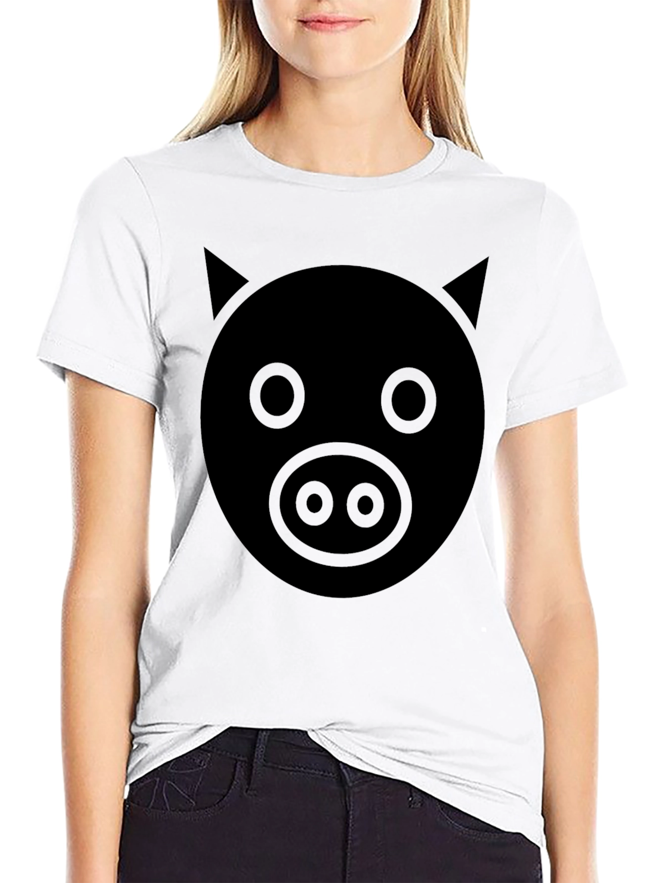 Black Men's Pig Face Graphic Tee - Black Cotton Blend view 9