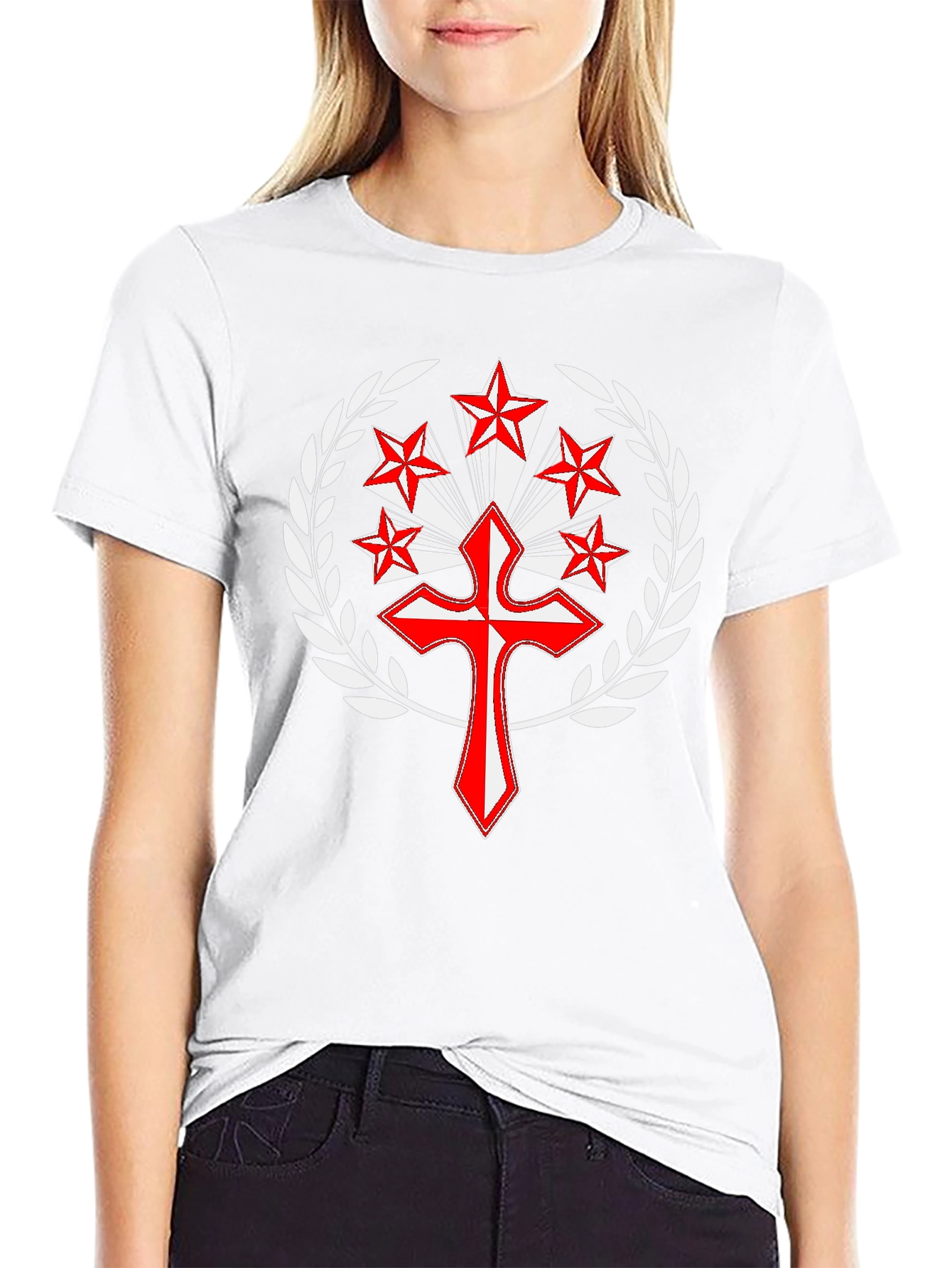 Black Embroidered Cross and Stars Graphic T-Shirt view 9