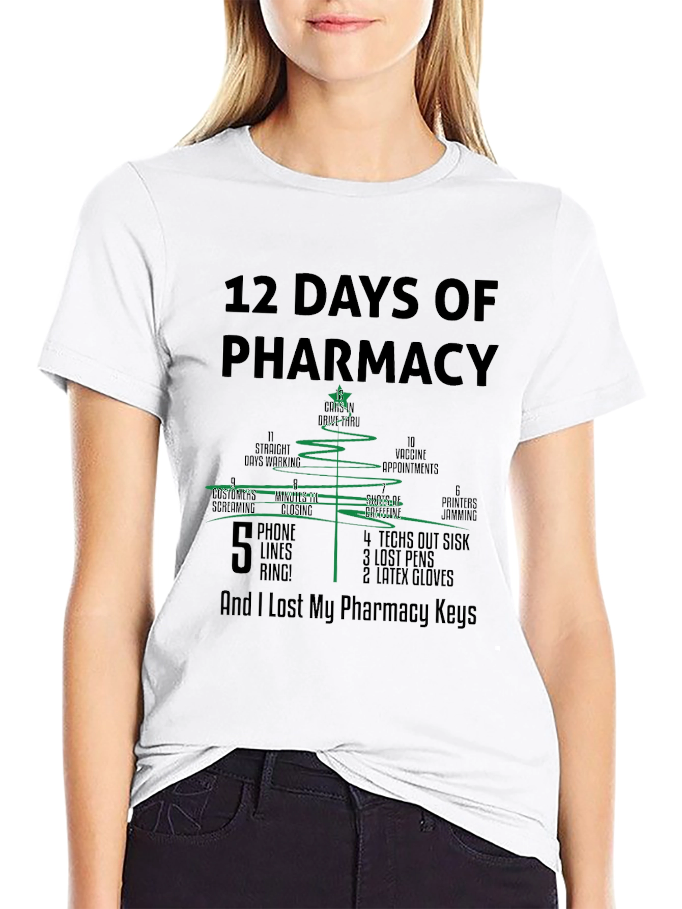 Black 12 Days of Pharmacy Christmas Tree T-Shirt view 9