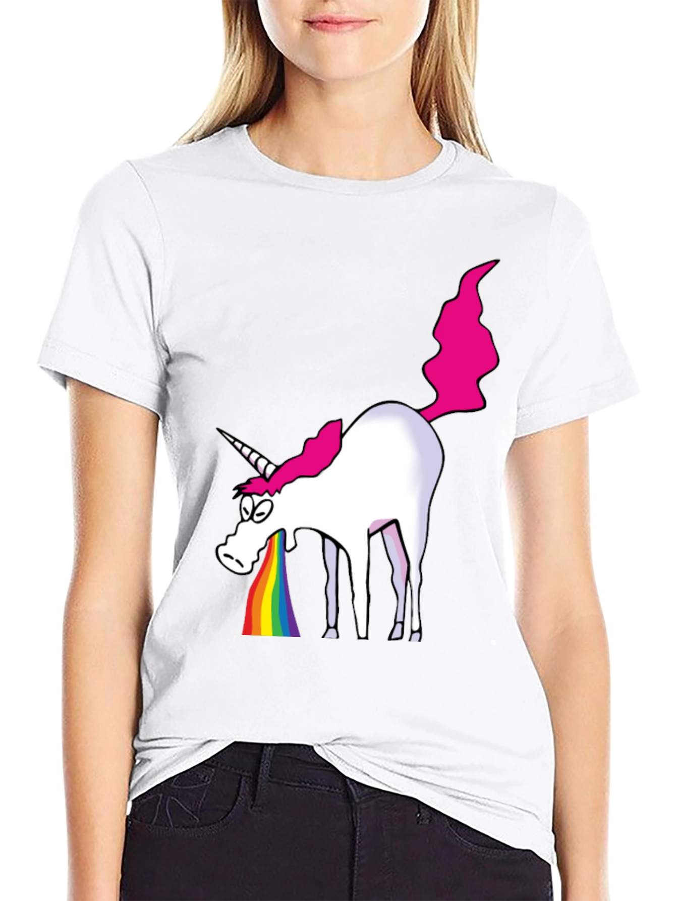 Black Unicorn Rainbow Vomit Graphic T-Shirt - Black Cotton Tee view 9