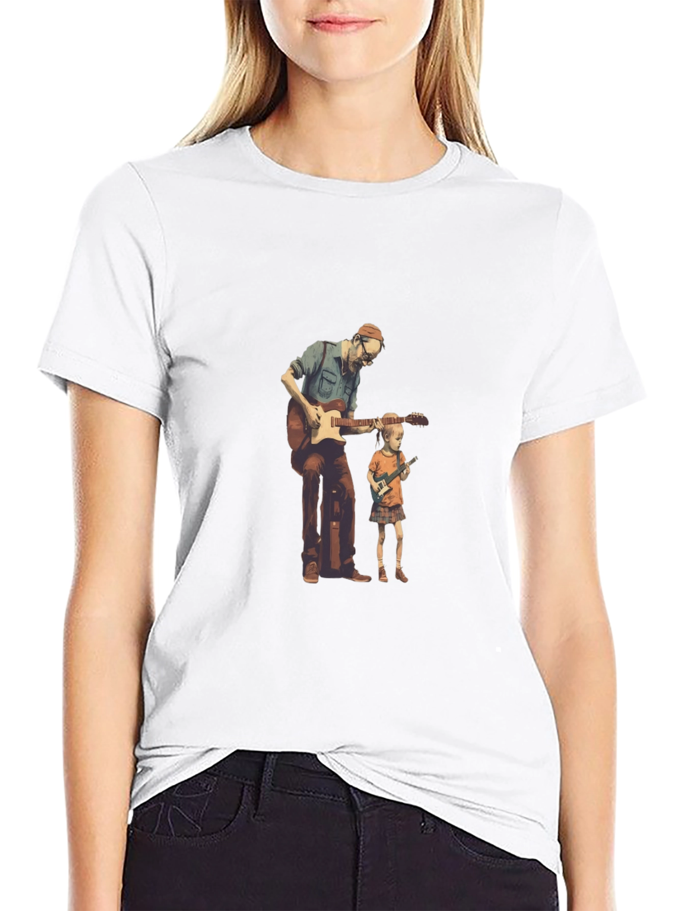 Black Guitarist Dad and Kid Black T-Shirt view 9