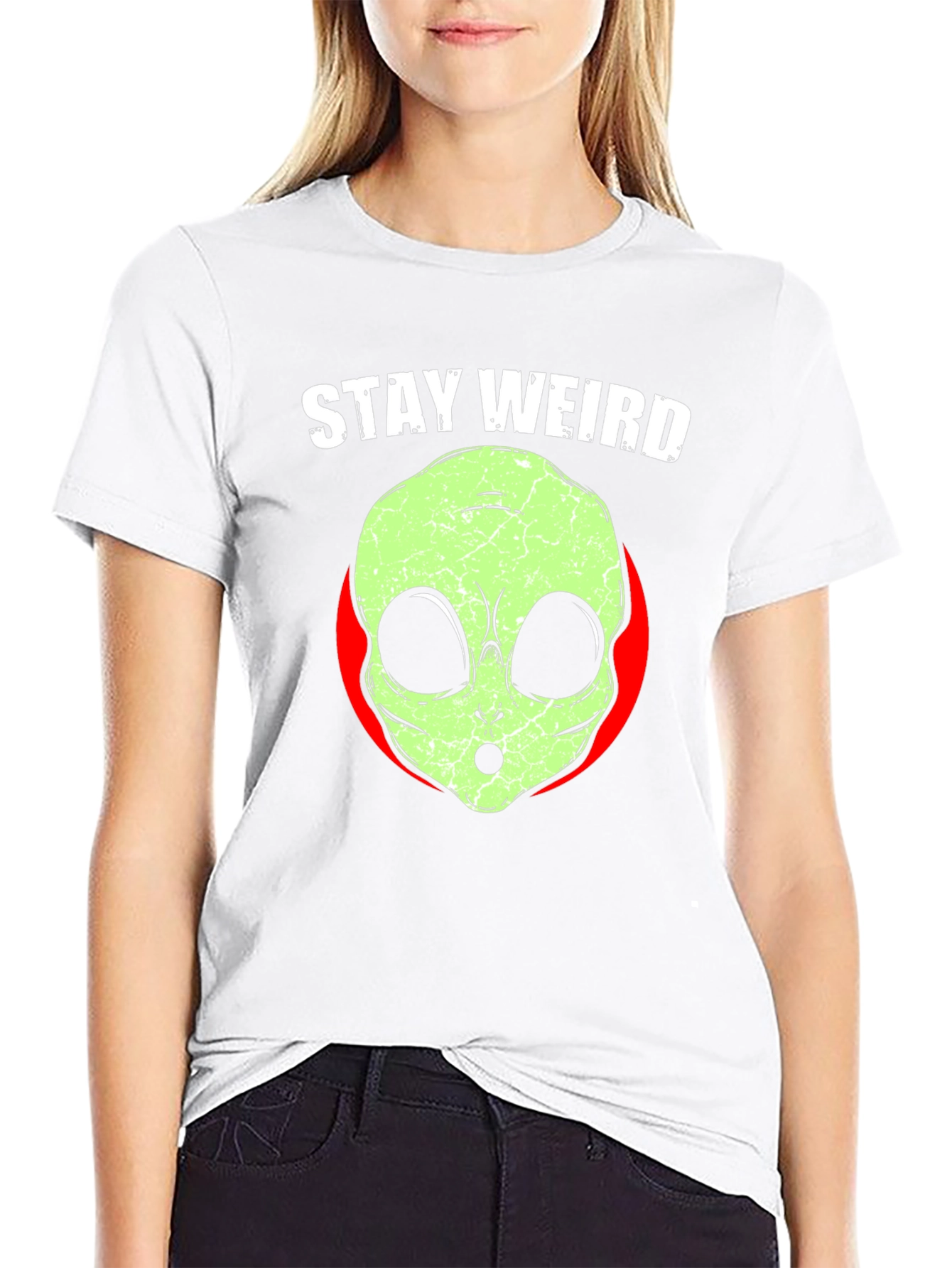 Black Stay Weird Alien Graphic Print Tee view 9