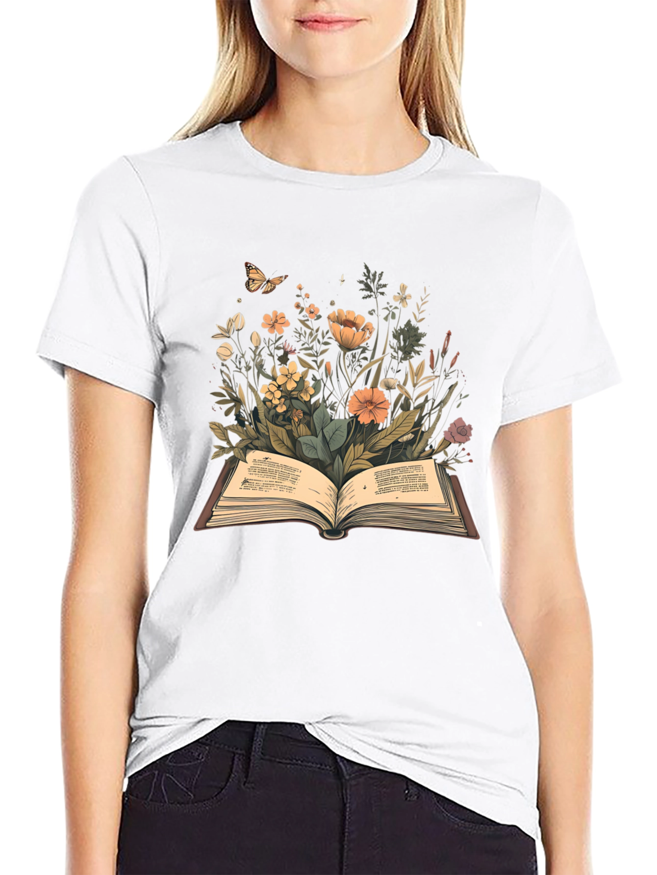 Black Floral Book T-Shirt - Nature Reader Tee view 9