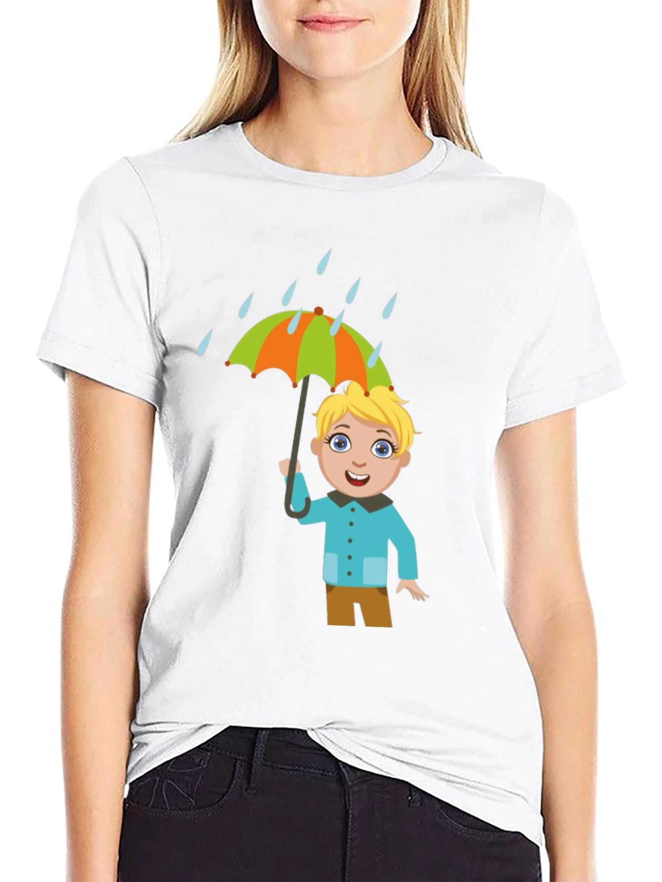 Black Cartoon Boy Umbrella Black T-Shirt view 9