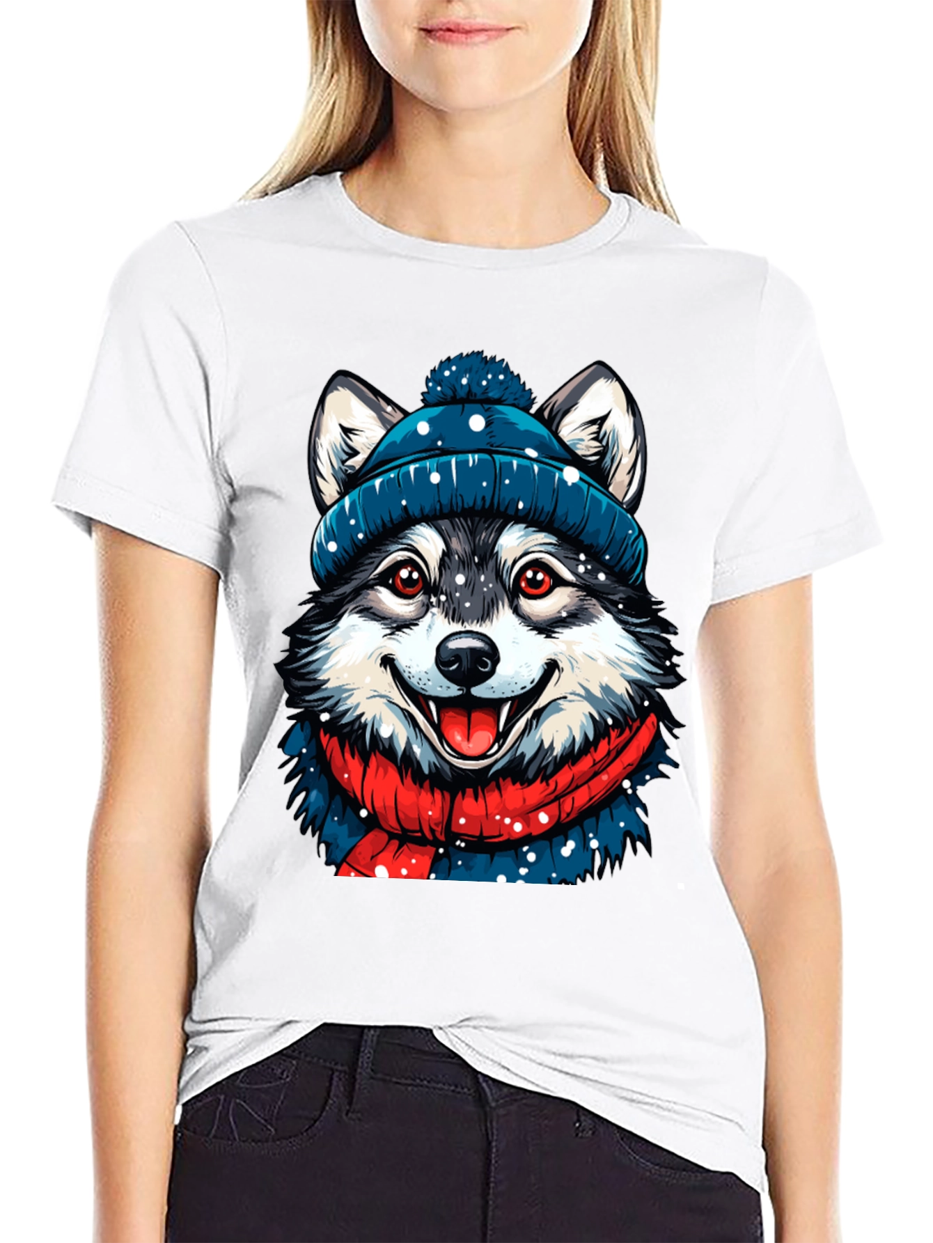 Black Festive Husky Graphic Tee - Winter Style view 9