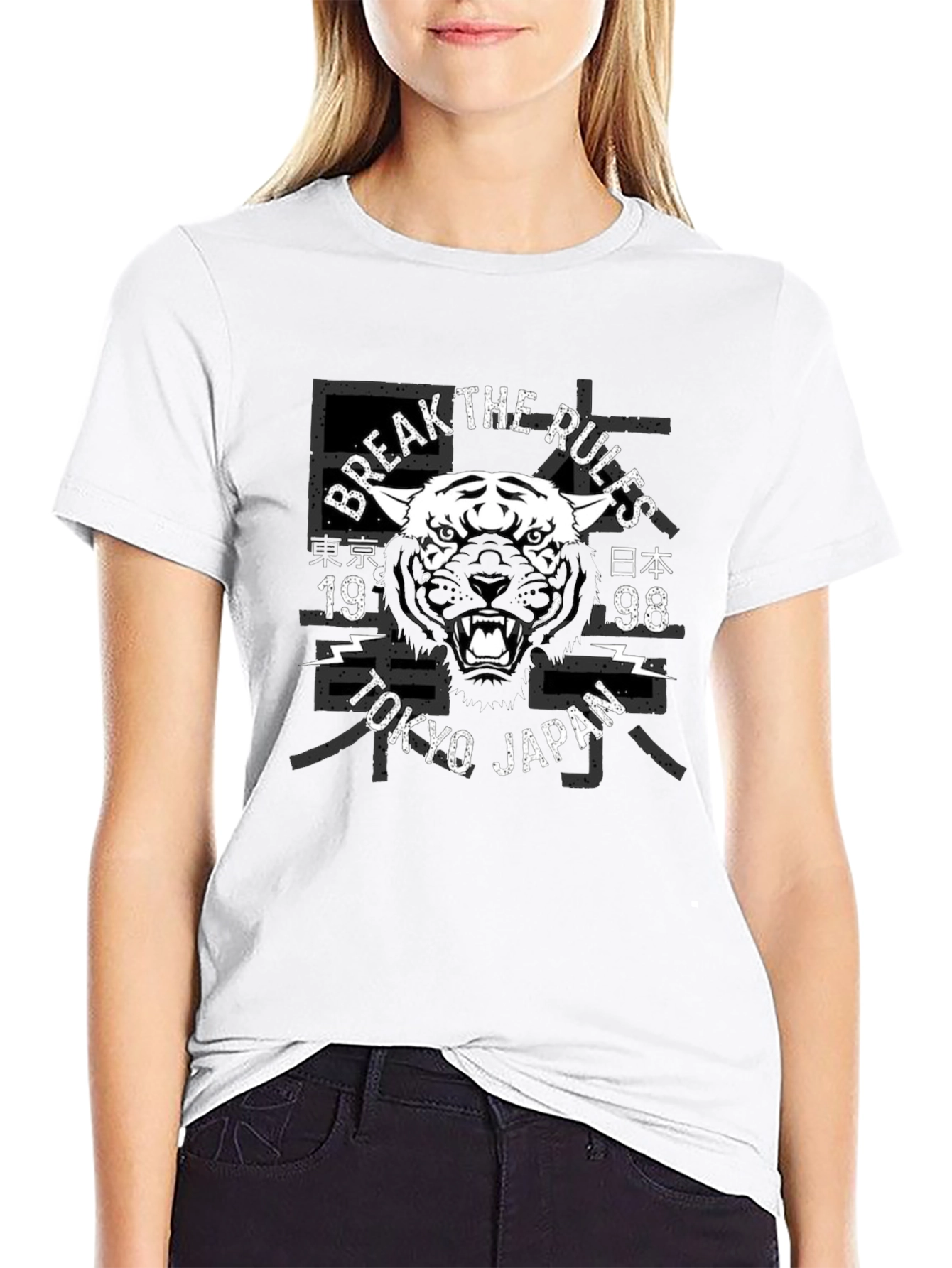 Black Break the Rules Tiger Graphic T-Shirt view 9