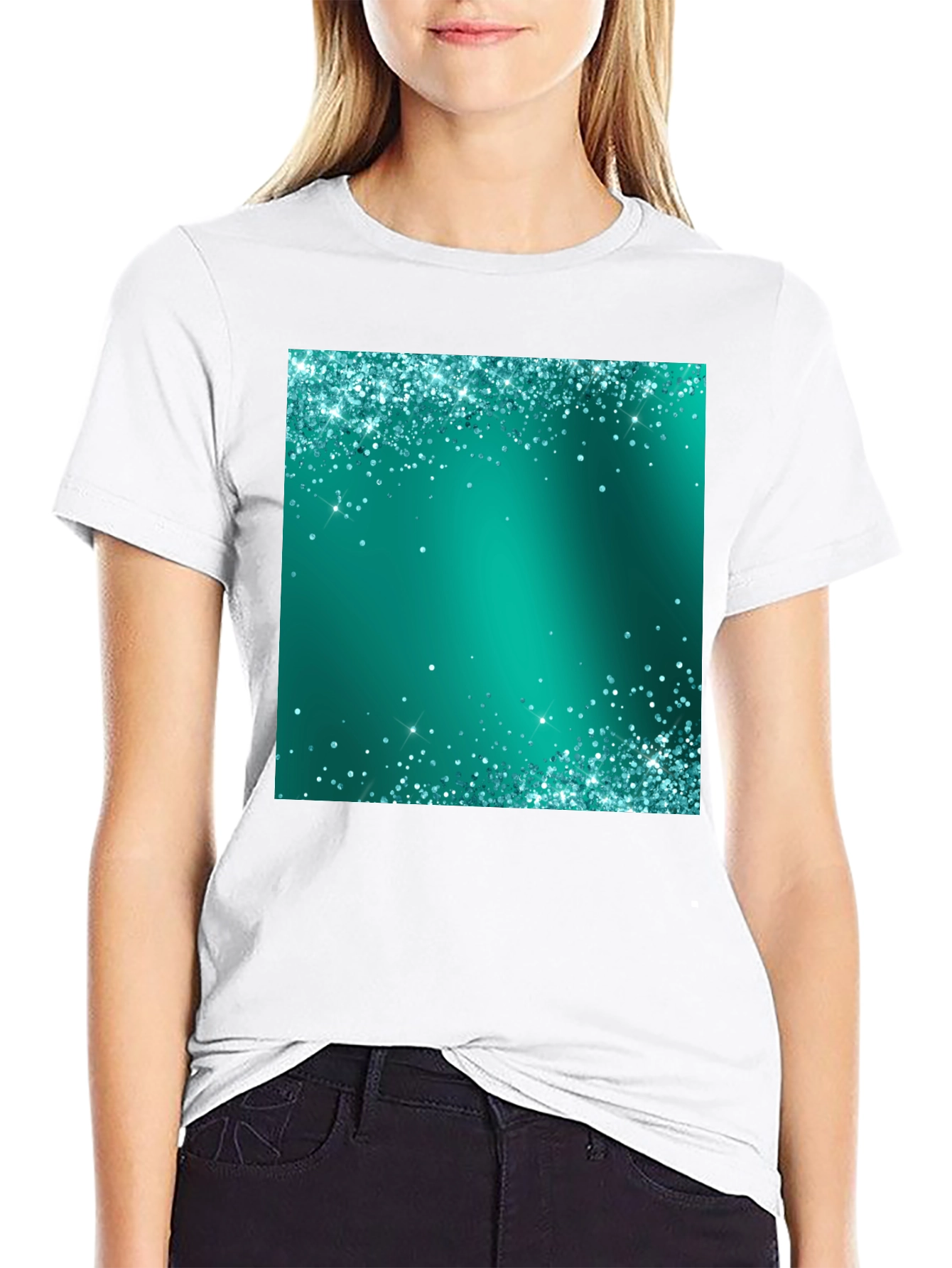 Black Emerald Sparkle Tee - Stylish Party Ready Black T-Shirt view 9