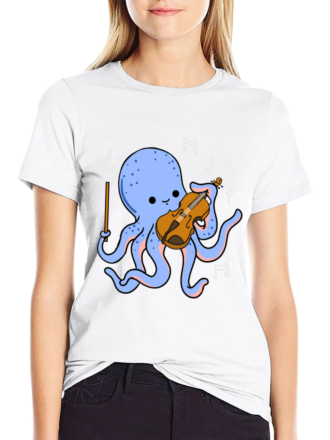 Black Octopus Musician T-Shirt - Cute Cartoon Violin Player Tee view 9
