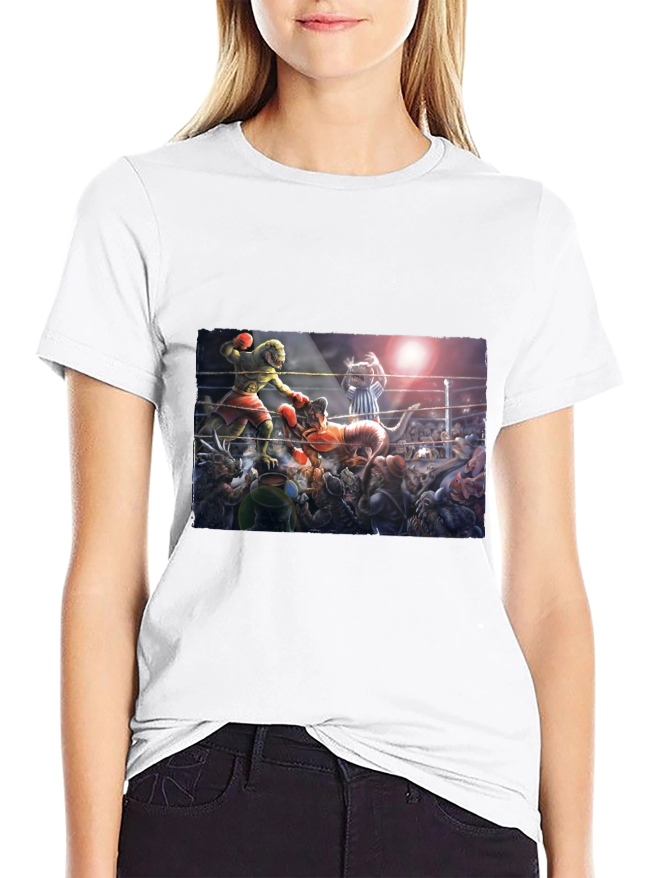 Black Dino Boxing Match Graphic Tee view 9