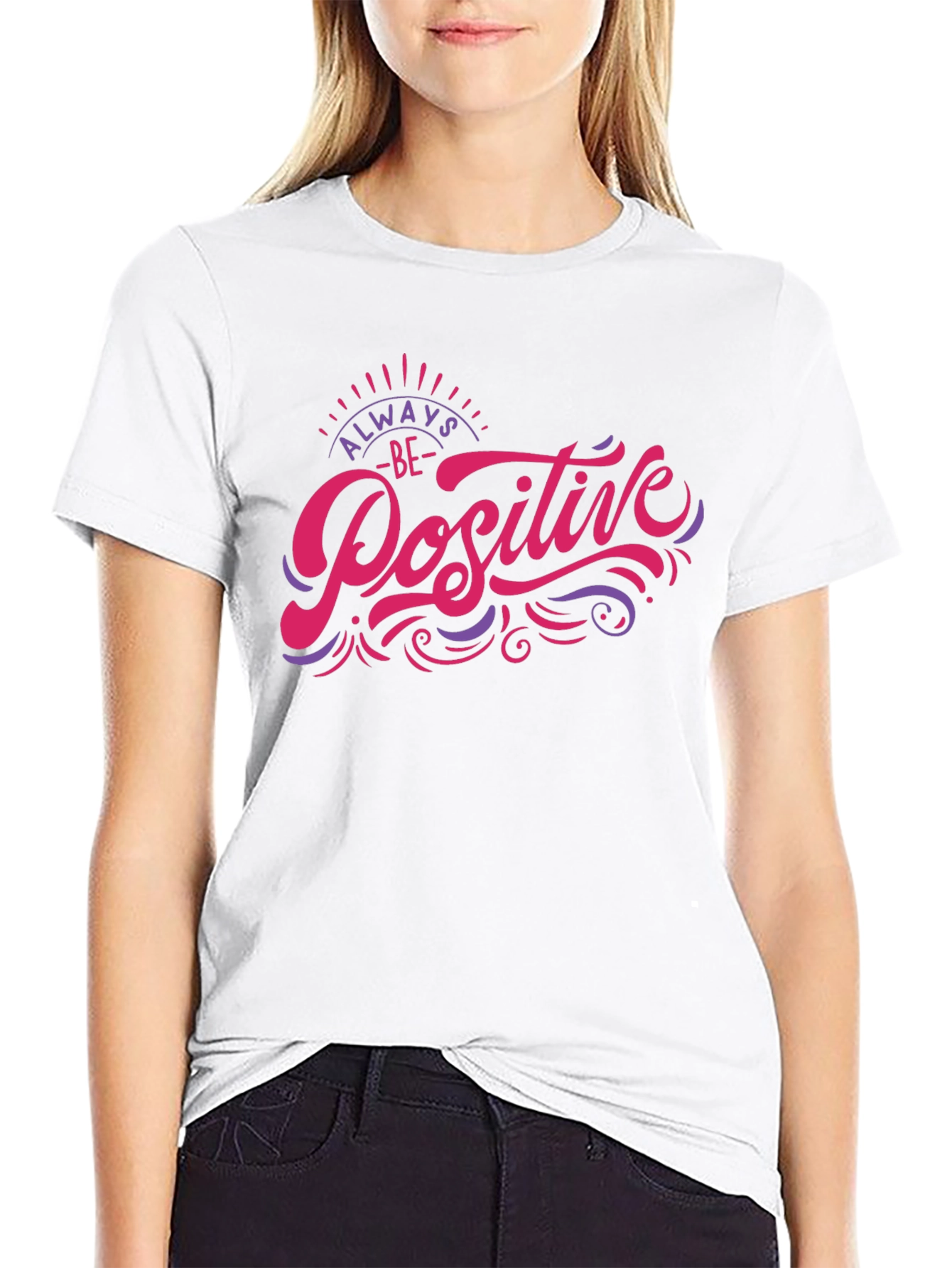 Black Always Be Positive Graphic Tee - Motivational Black T-Shirt view 9