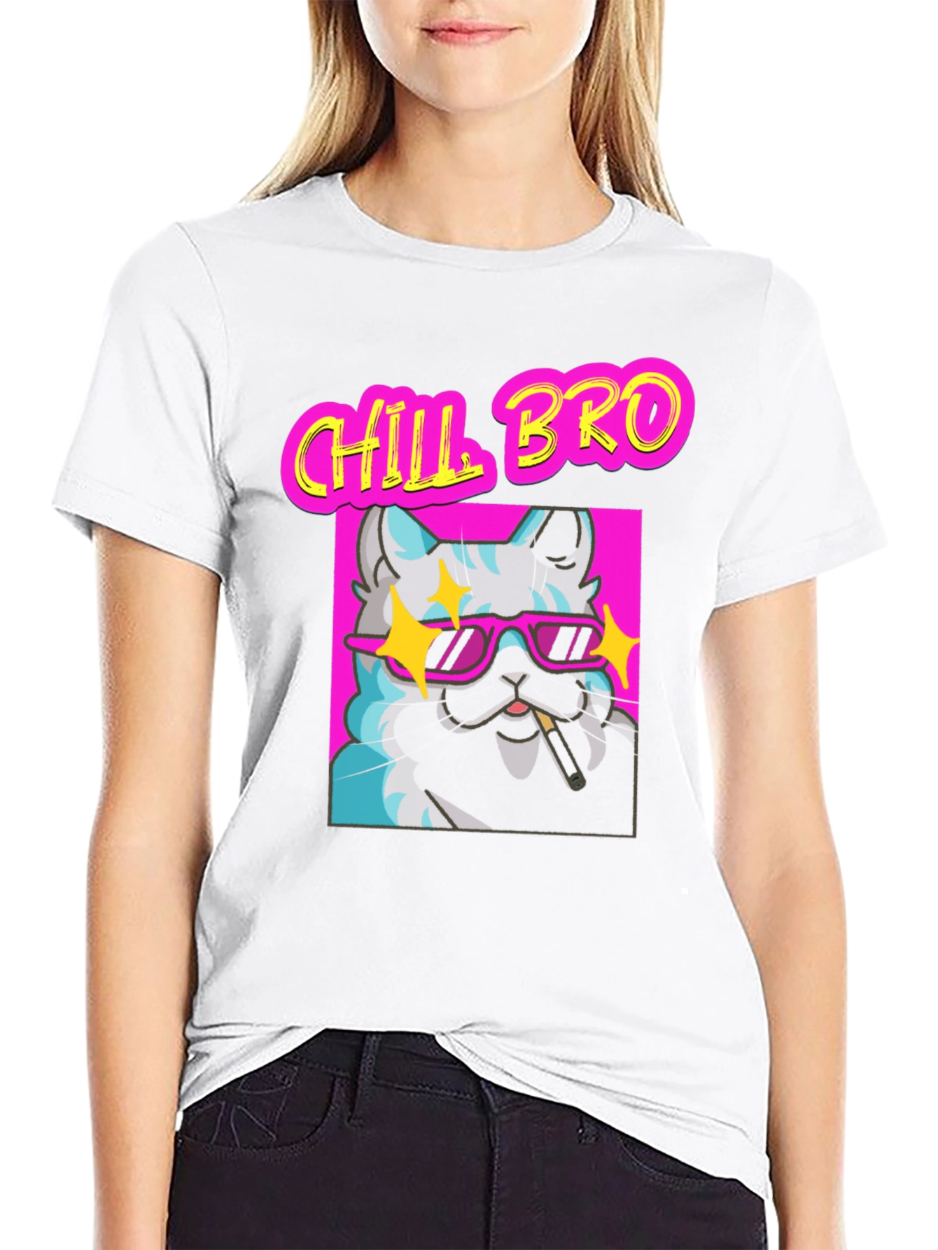 Black Chill Bro Cat Graphic T-Shirt - Relaxed Fit view 9