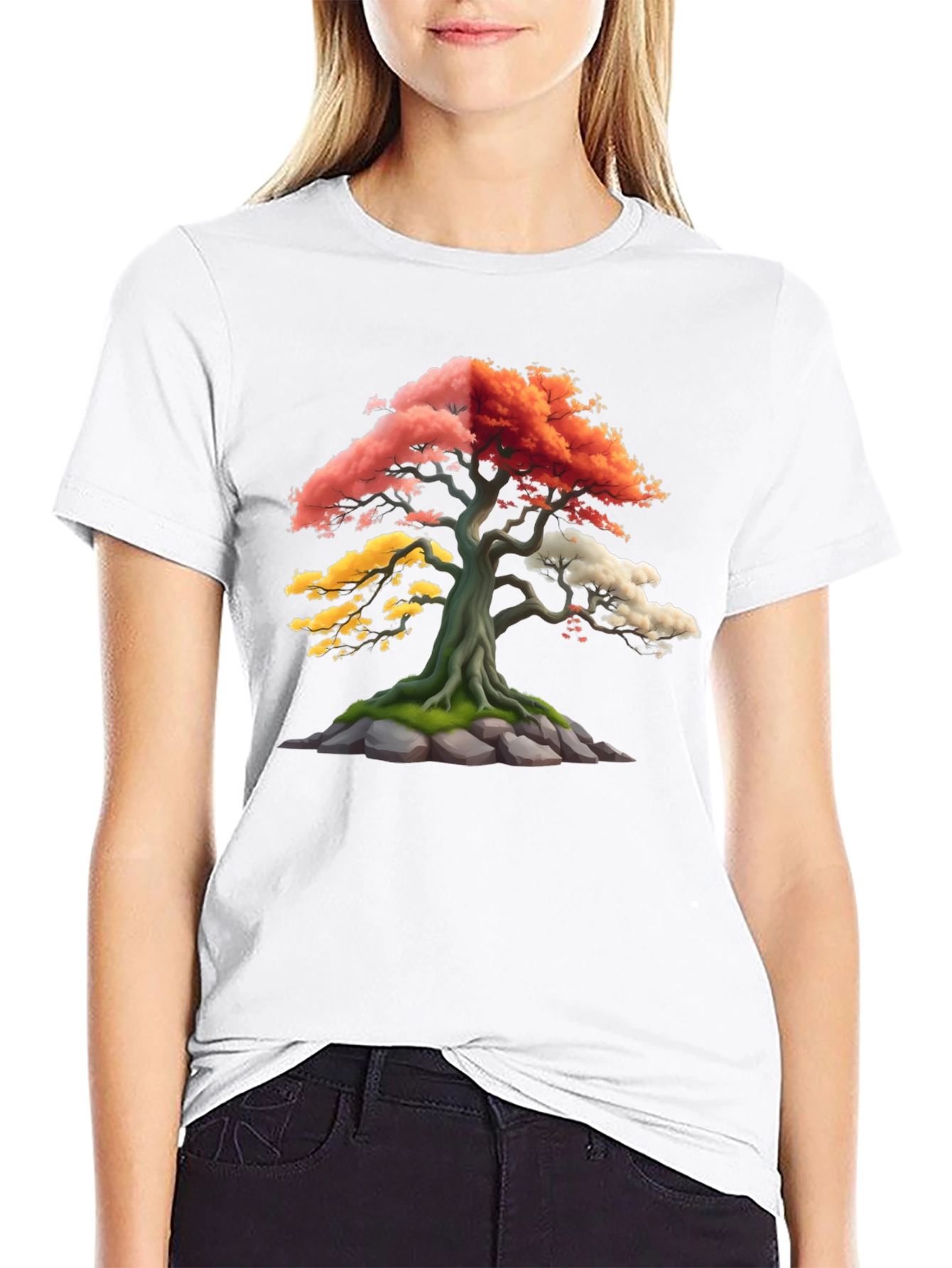 Black Colorful Bonsai Tree Graphic T-Shirt view 9