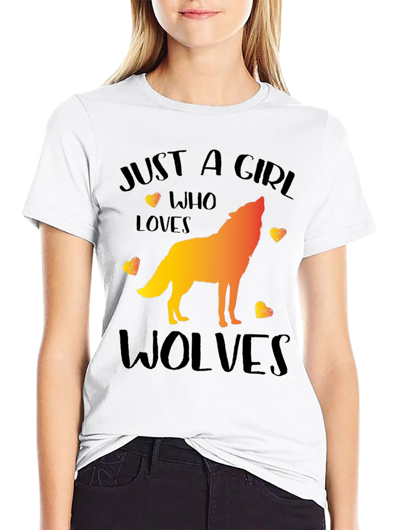 Black Just a Girl Who Loves Wolves Graphic T-Shirt view 9