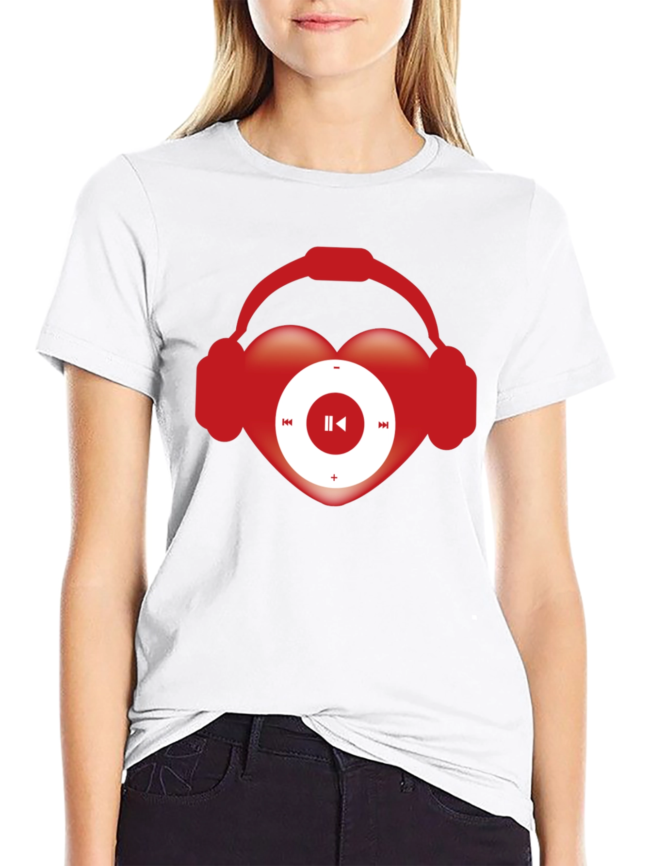 Black Music Lover T-Shirt Heart Headphones Audio Player view 9