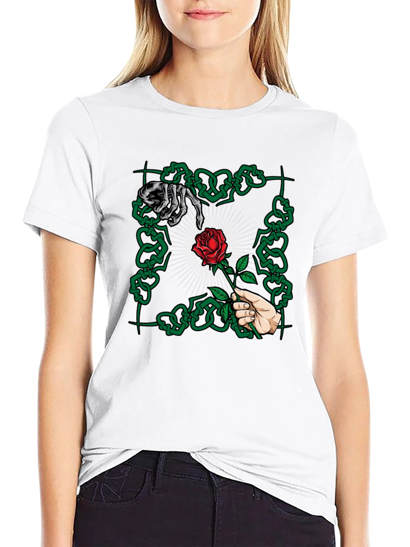 Black Rose & Bones Graphic Tee - Edgy Streetwear view 9