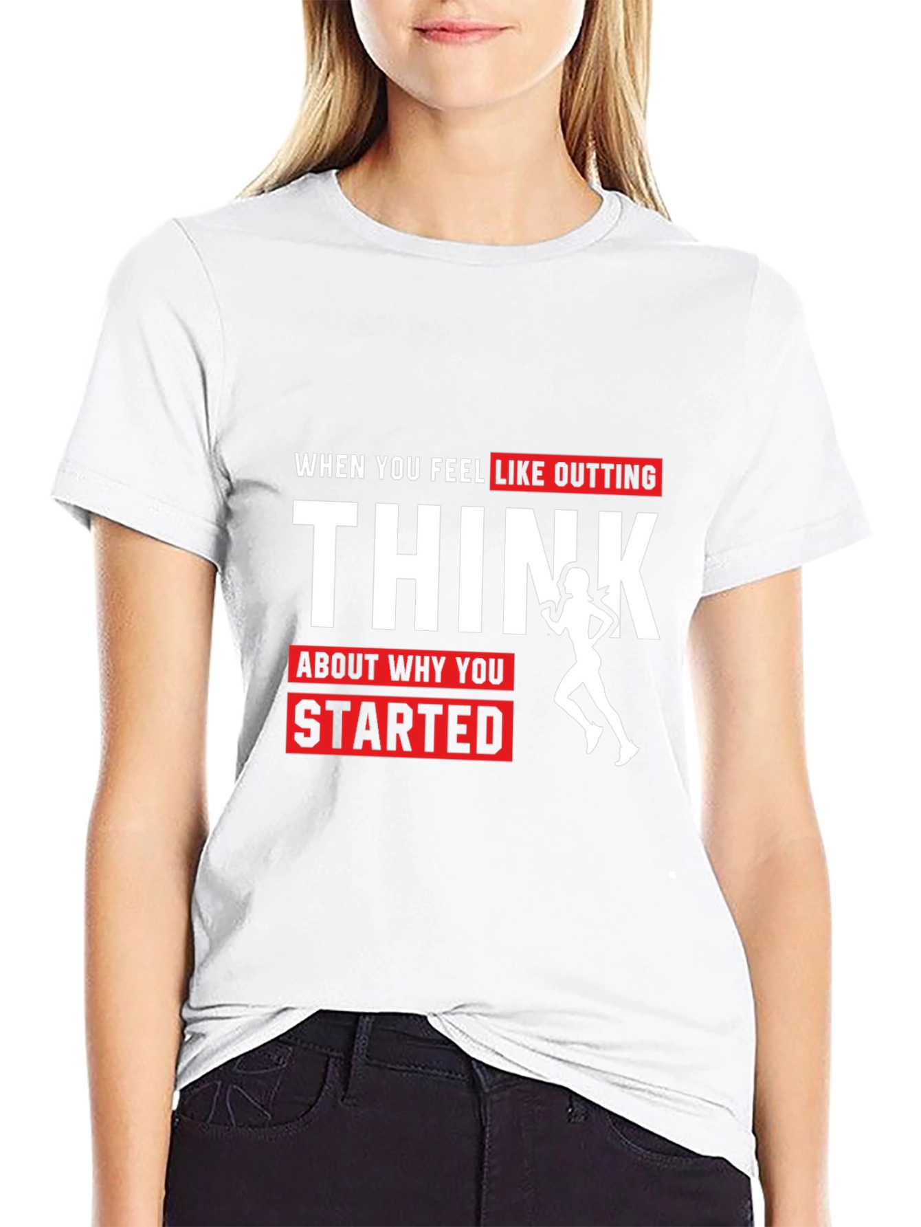 Black Motivational Running T-Shirt: Think Why You Started view 9