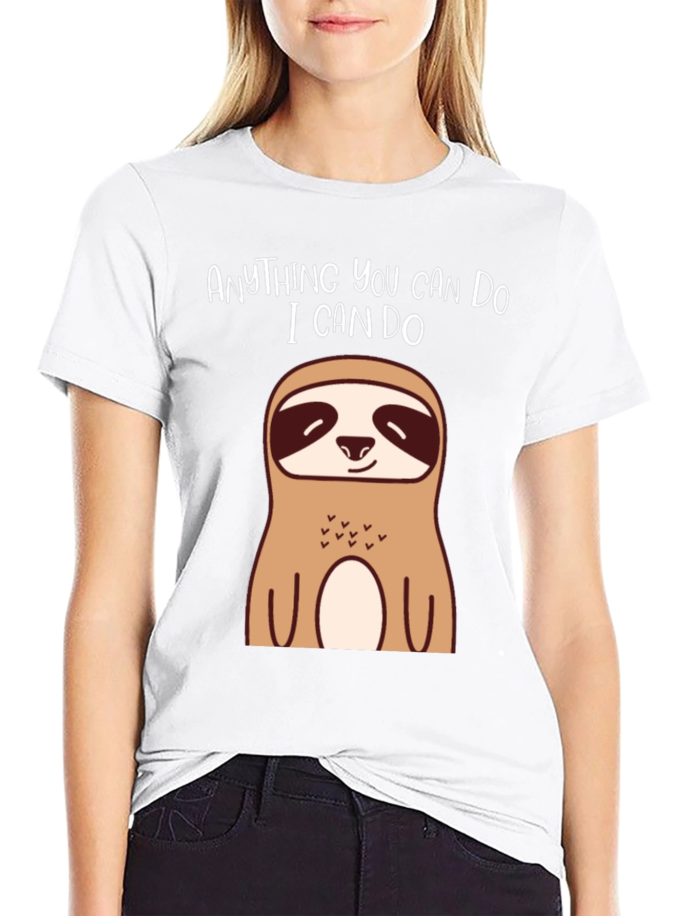 Black Funny Sloth T-Shirt - Anything You Can Do, I Can Do view 9