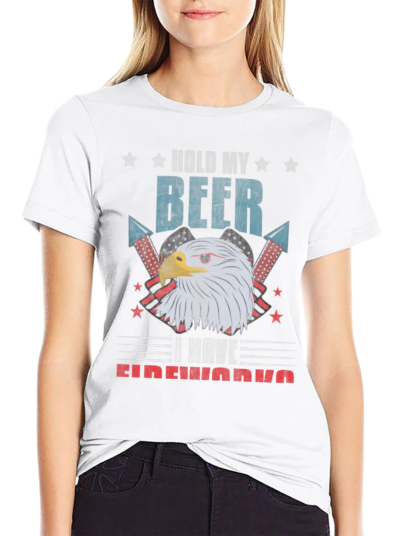 Black Hold My Beer Fireworks Patriotic Eagle T-Shirt view 9