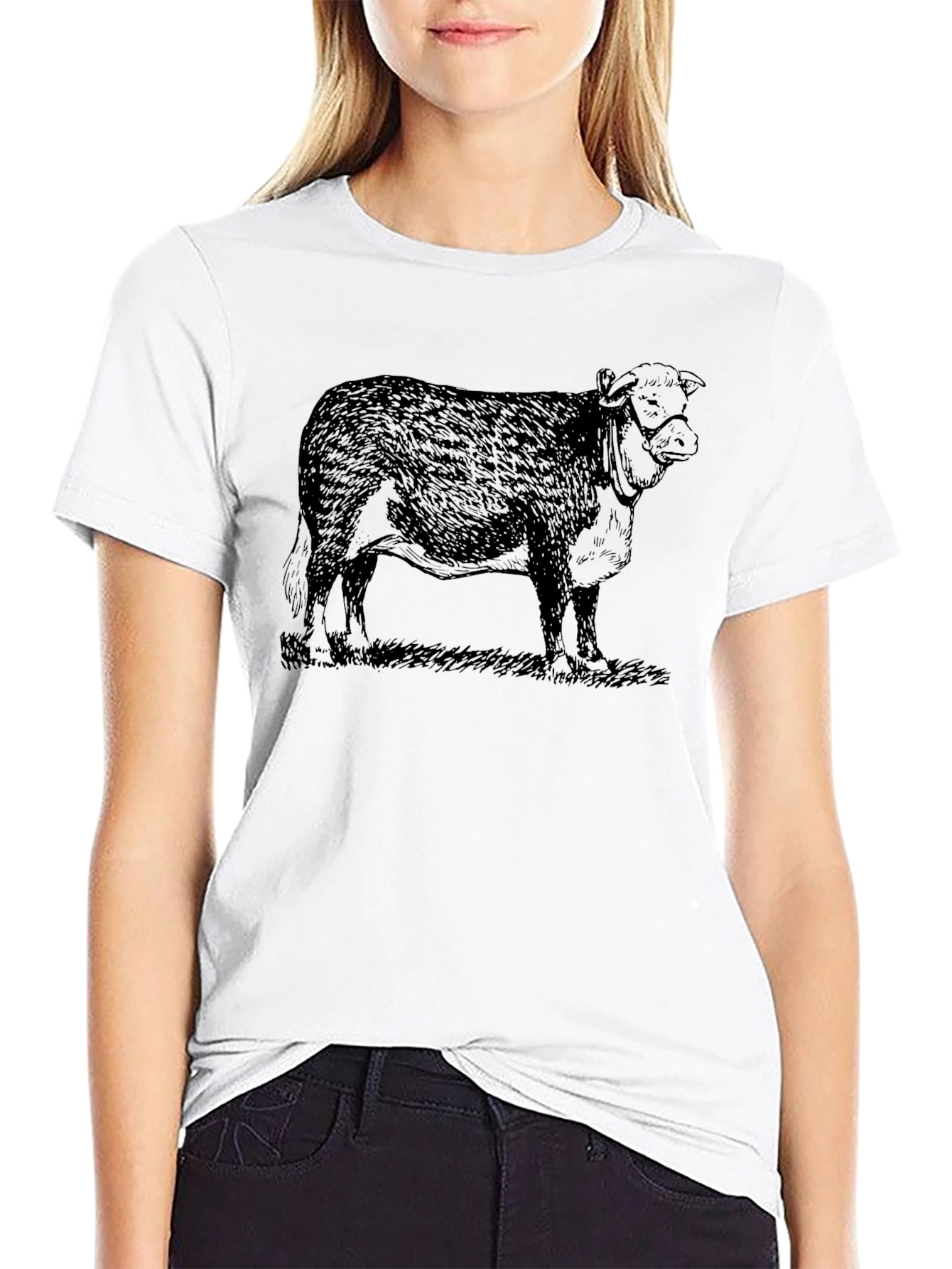Black Cow Graphic Tee - Black Casual T-Shirt view 9