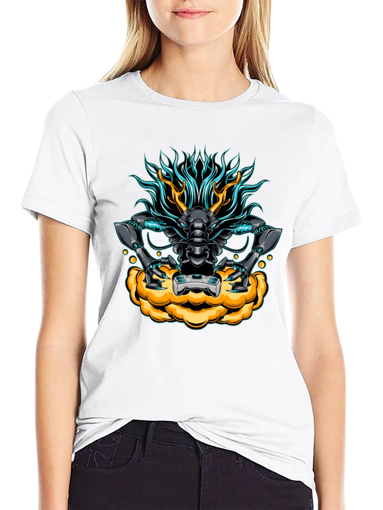 Black Cyberpunk Dragon Graphic Tee - Black view 9