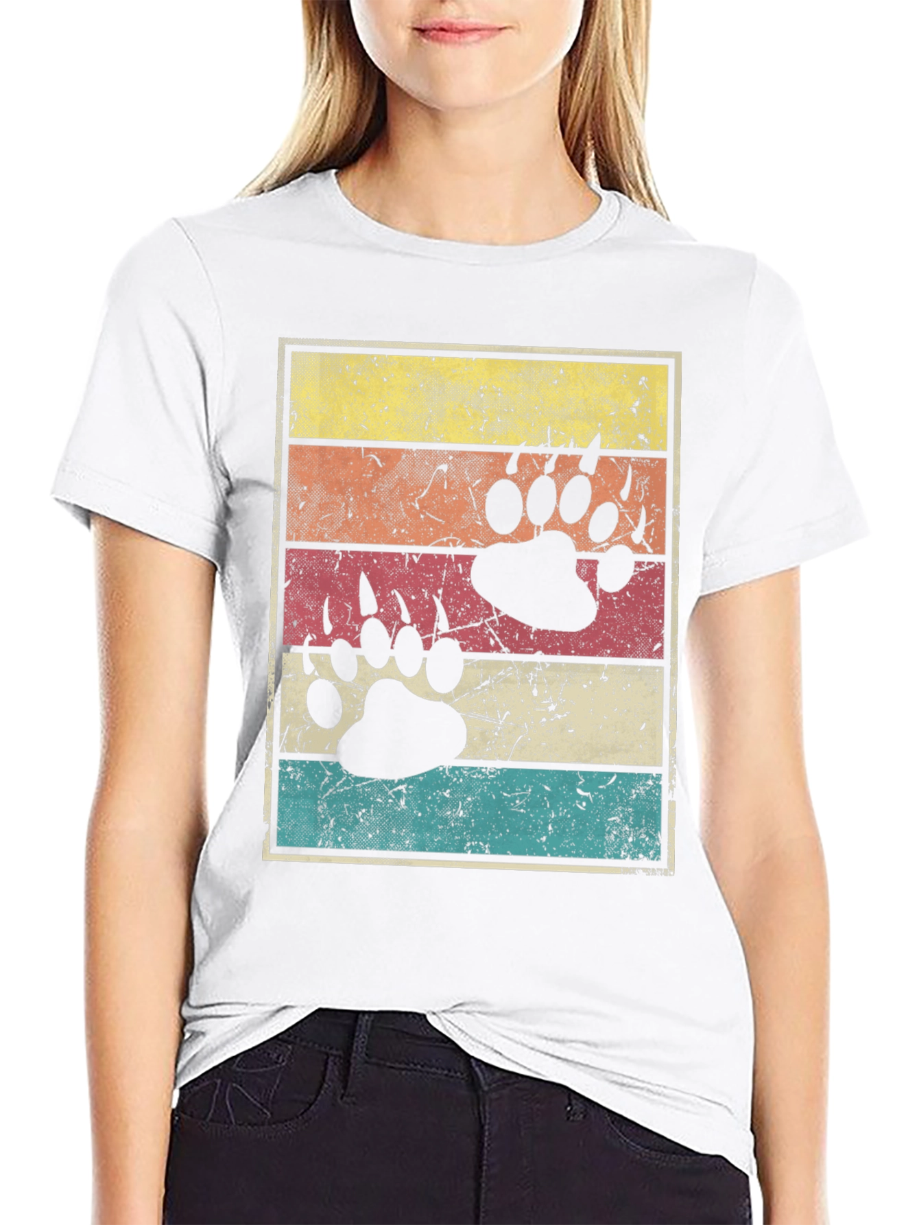 Black Retro Bear Paw Print T-Shirt view 9