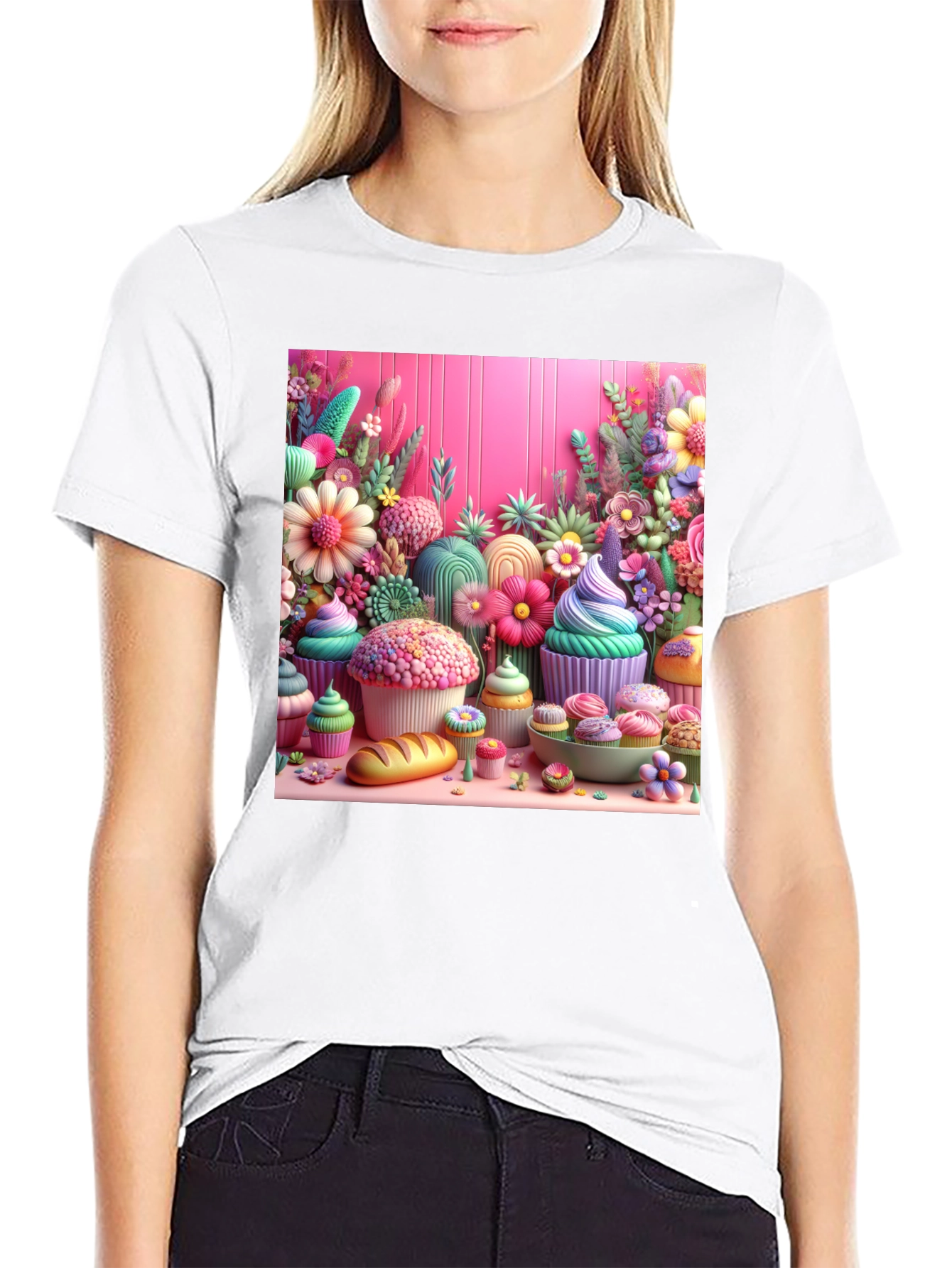Black Sweet Treat Floral Cupcake T-Shirt view 9