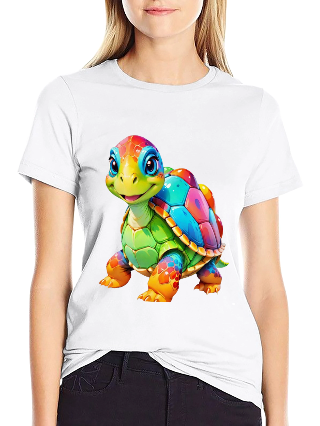Black Rainbow Turtle Graphic Tee - Unique Colorful Design view 9