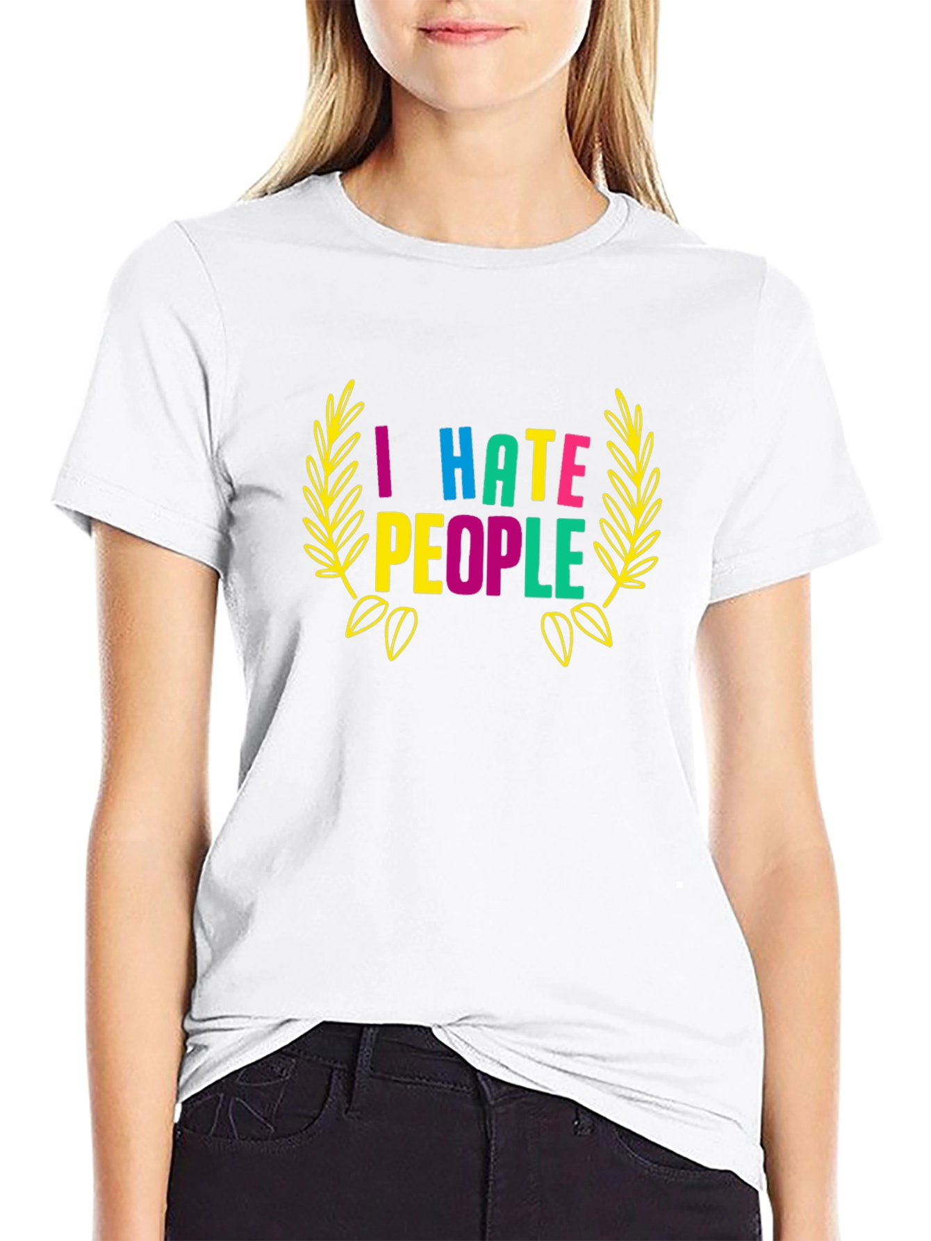 Black I Hate People Graphic Tee - Black Cotton T-Shirt view 9
