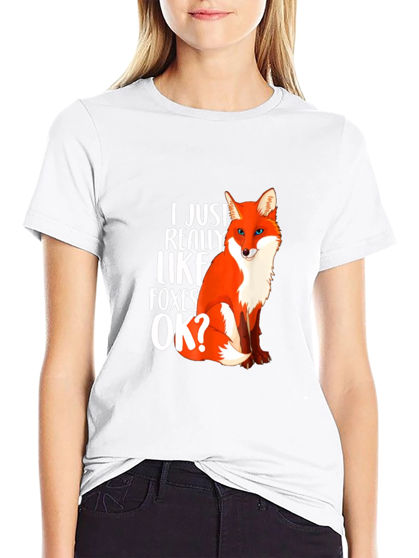 Black I Just Really Like Foxes OK? Graphic T-Shirt view 9
