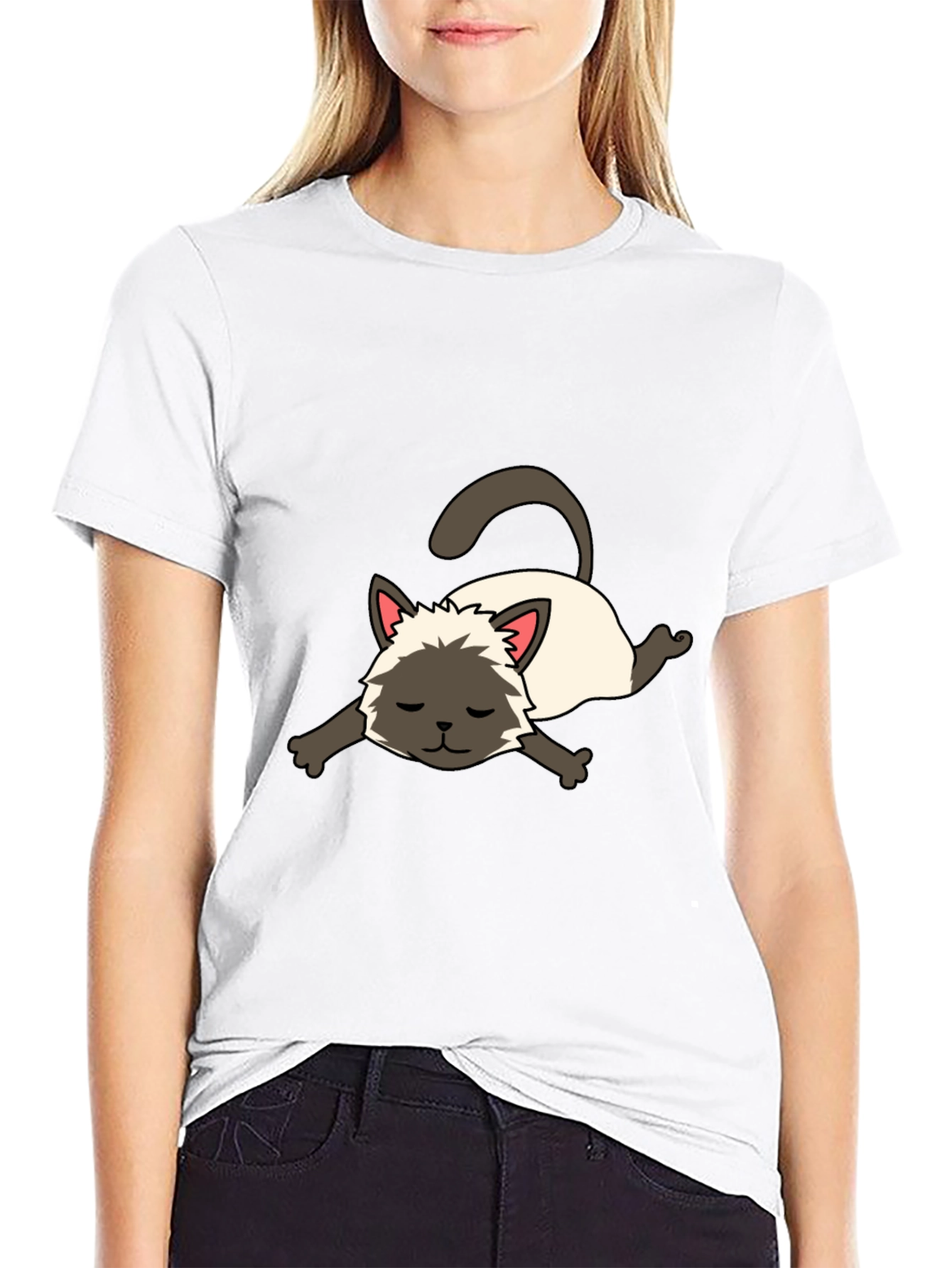 Black Cartoon Siamese Cat Unisex T-Shirt view 9