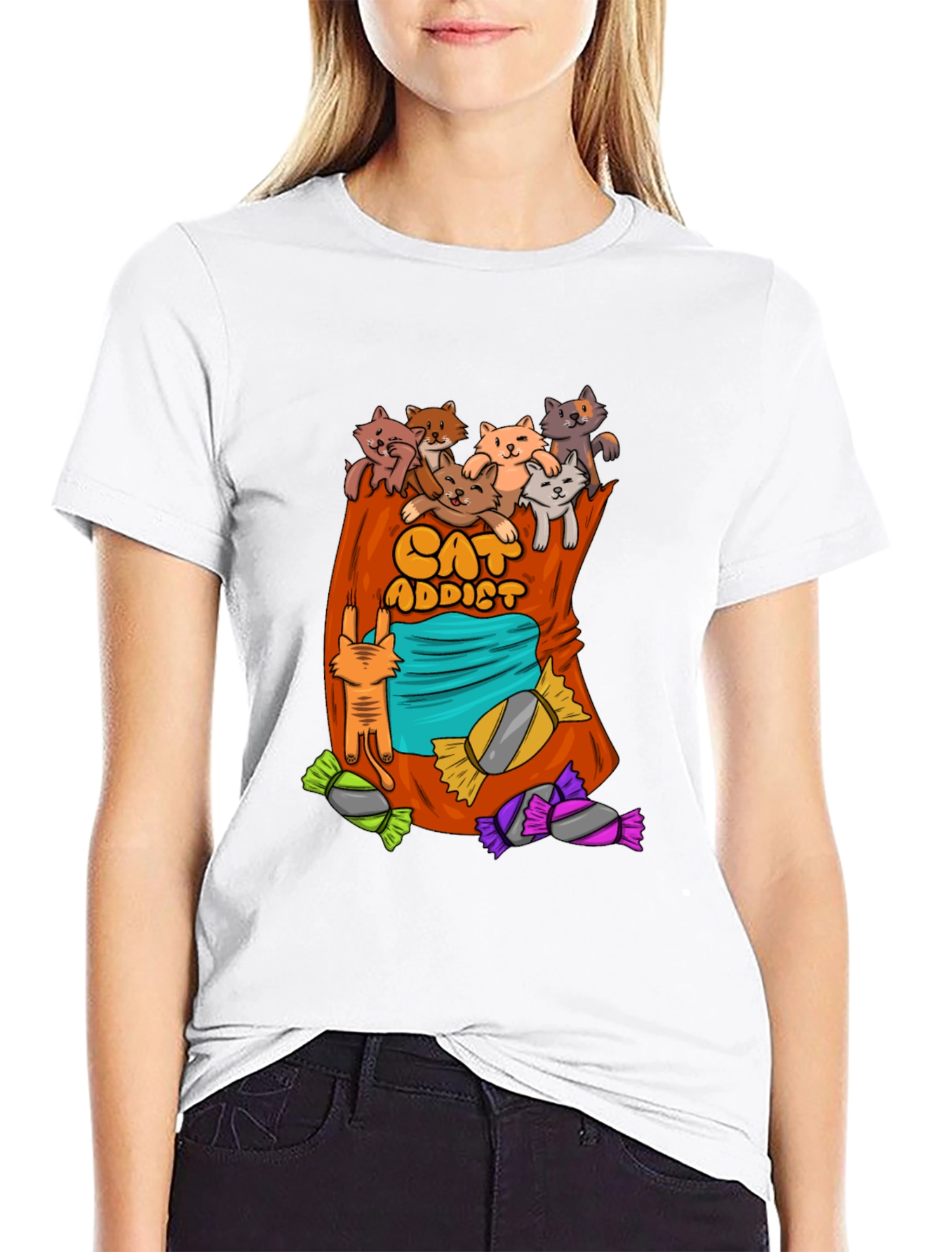 Black Cat Addict T-Shirt - Cartoon Cats & Candy! view 9