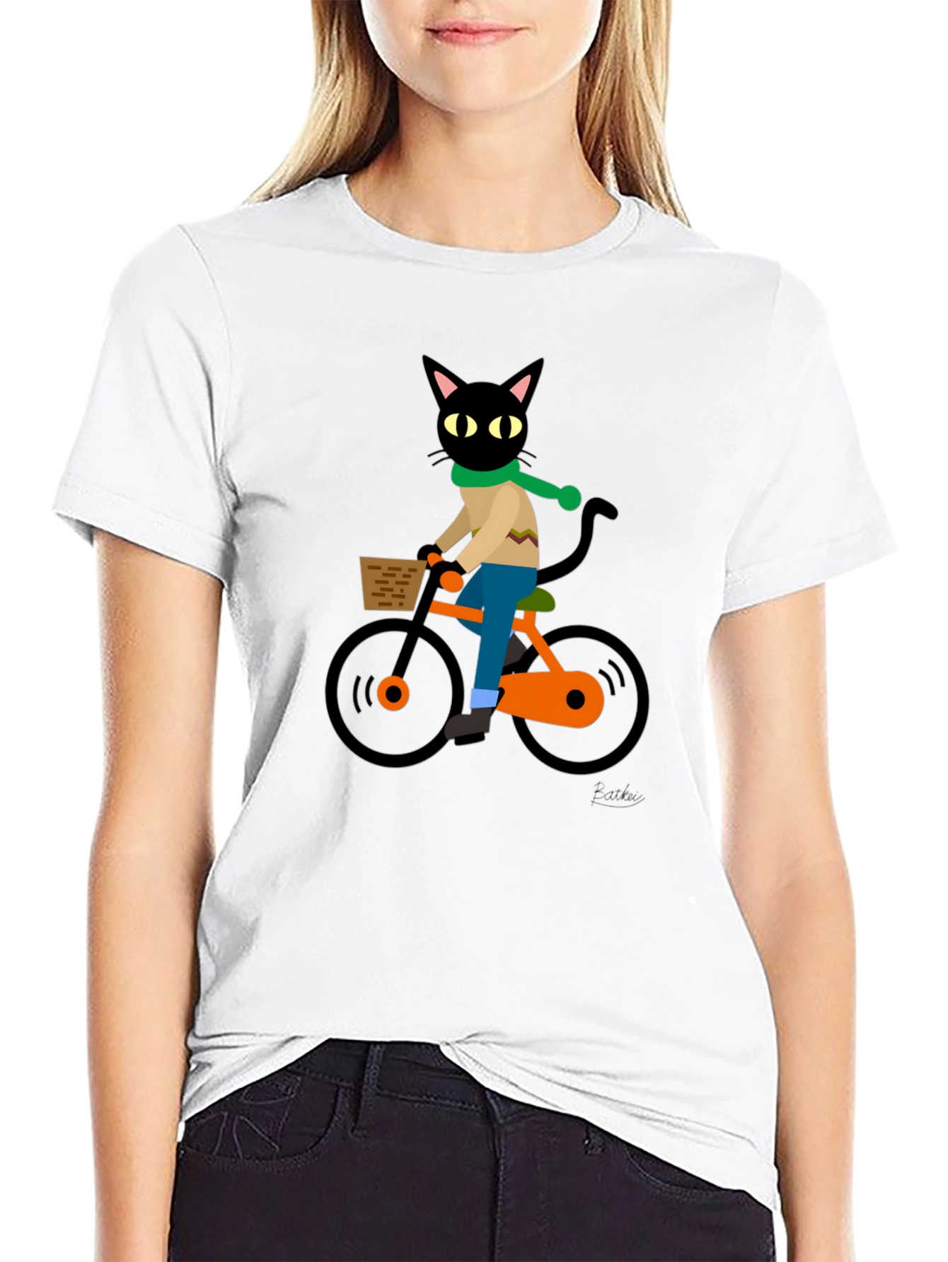 Black Cool Cat on Bike Graphic Tee - Black Cotton T-Shirt view 9
