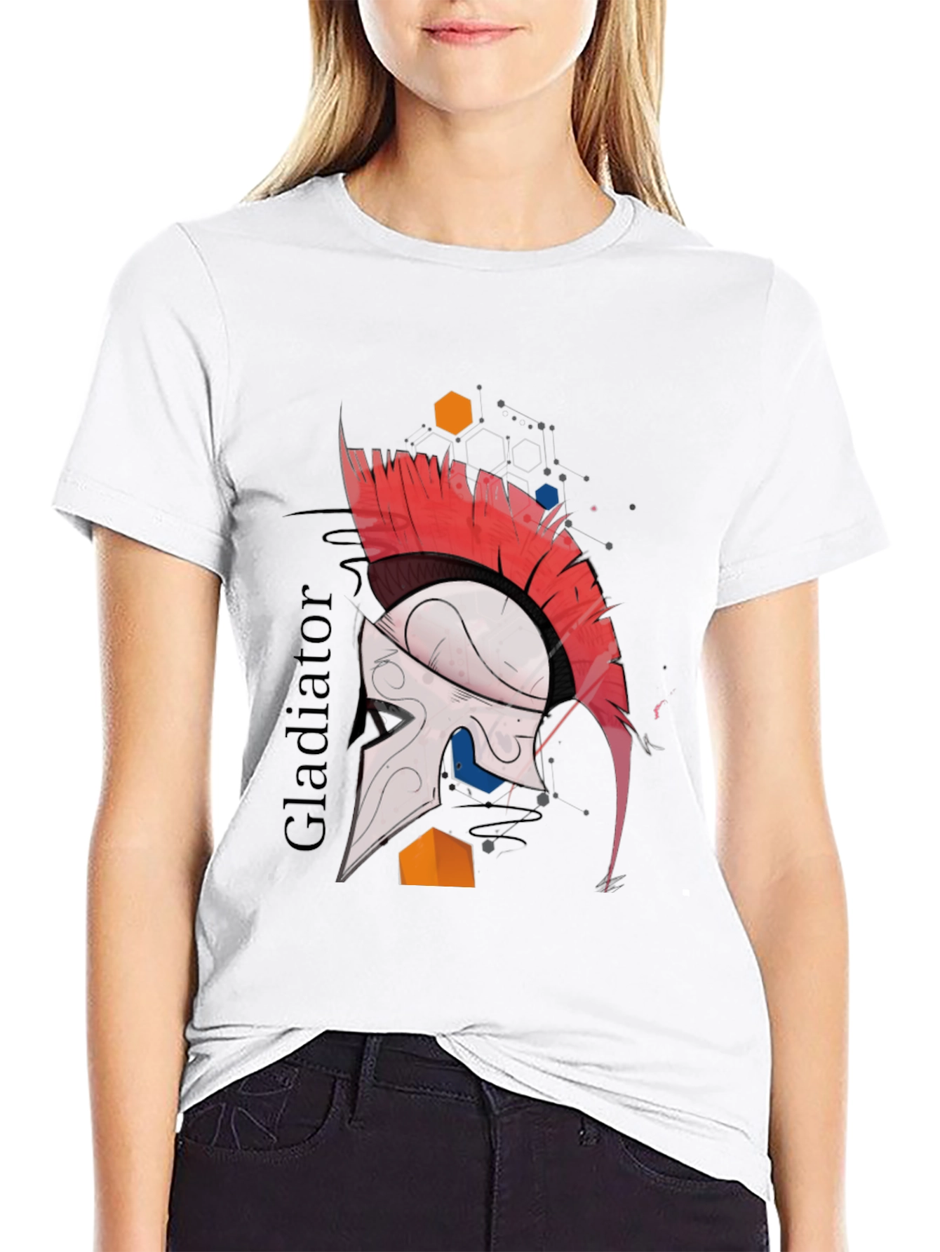 Black Gladiator Helmet Graphic Tee - Cool Warrior Design view 9