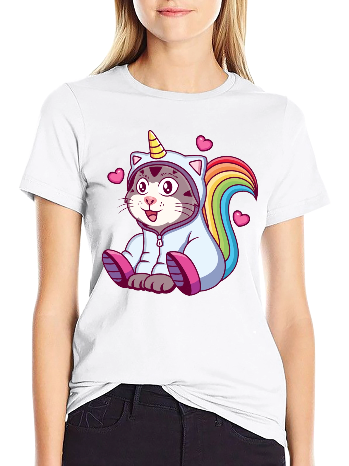 Black Unicorn Cat T-Shirt - Cute Cartoon Animal Tee view 9